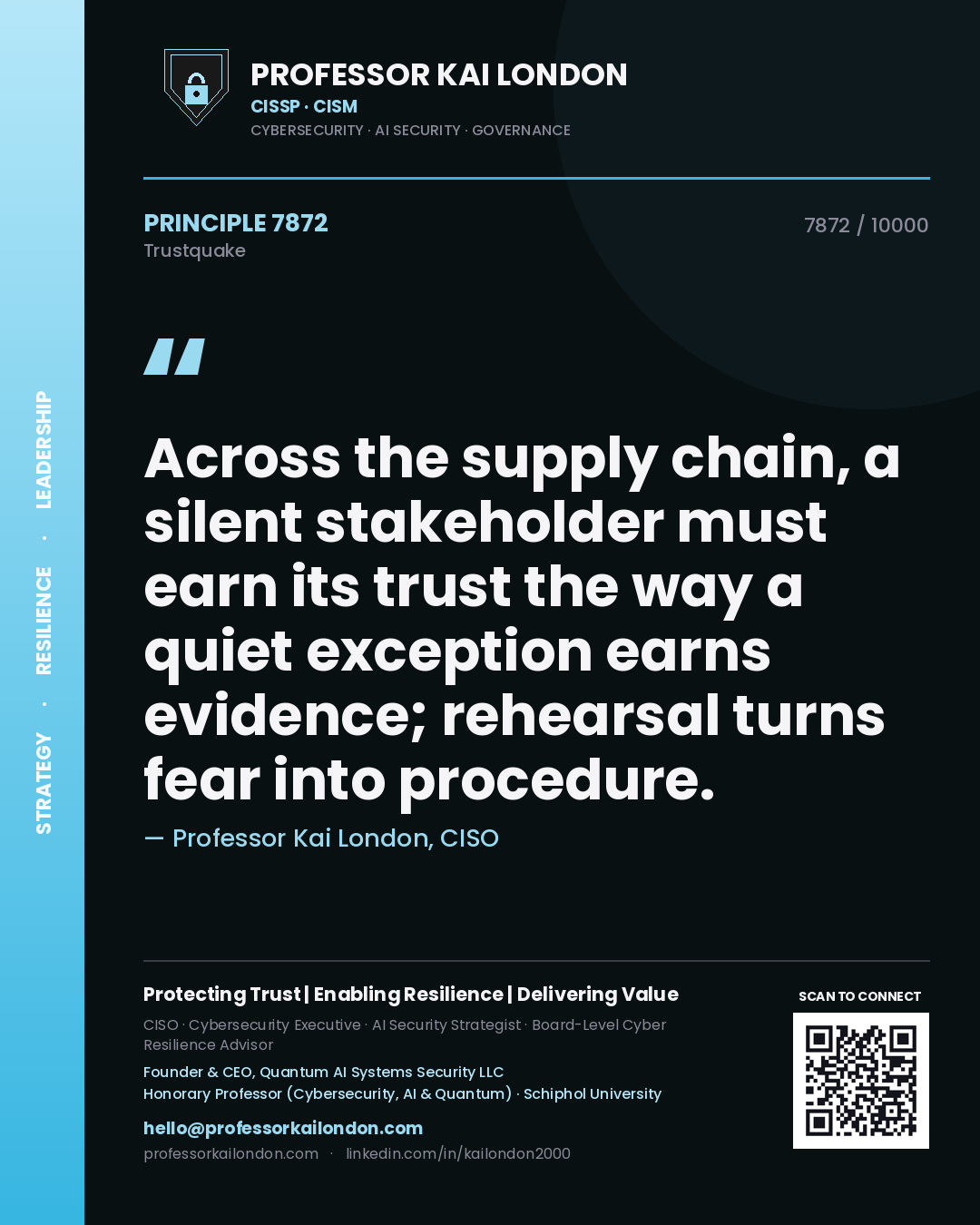 Professor Kai London principle 7872: Across the supply chain, a silent stakeholder must earn its trust the way a quiet exception earns evidence; rehearsal turns fear into procedure.