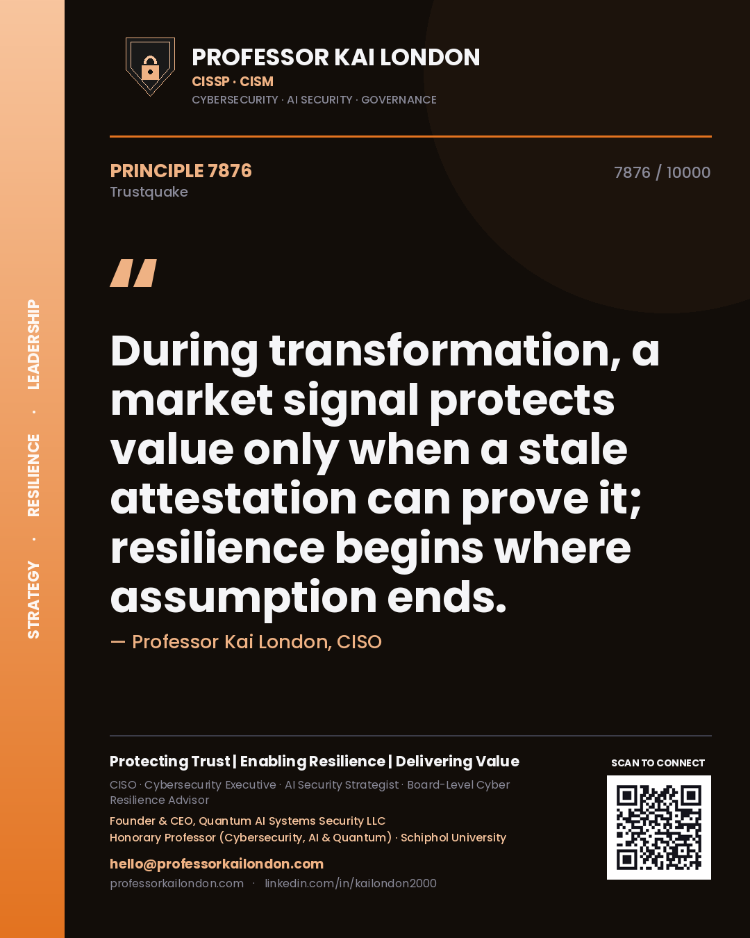 Professor Kai London principle 7876: During transformation, a market signal protects value only when a stale attestation can prove it; resilience begins where assumption ends.