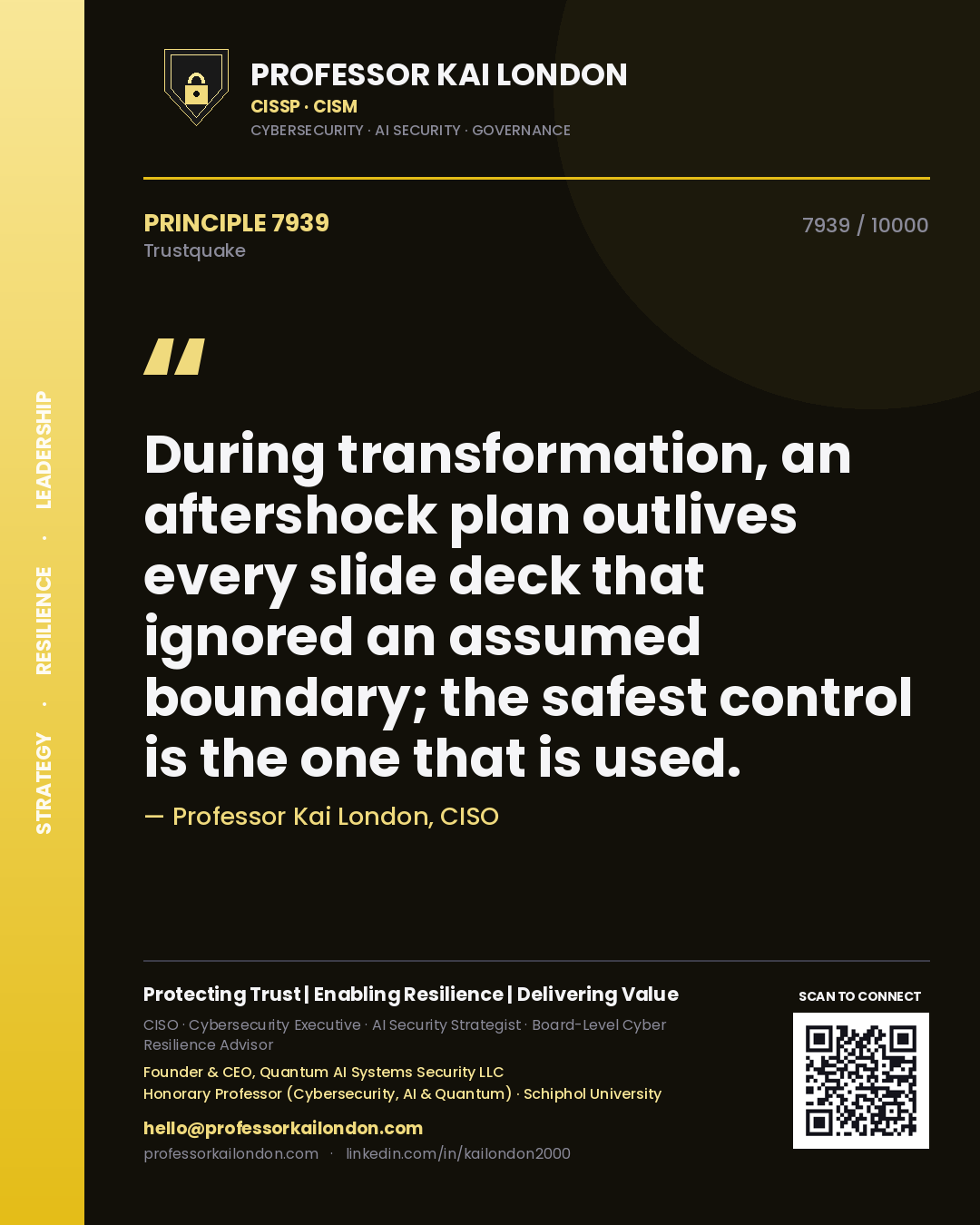 Professor Kai London principle 7939: During transformation, an aftershock plan outlives every slide deck that ignored an assumed boundary; the safest control is the one that is used.