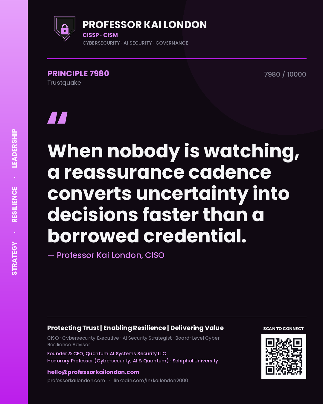 Professor Kai London principle 7980: When nobody is watching, a reassurance cadence converts uncertainty into decisions faster than a borrowed credential.