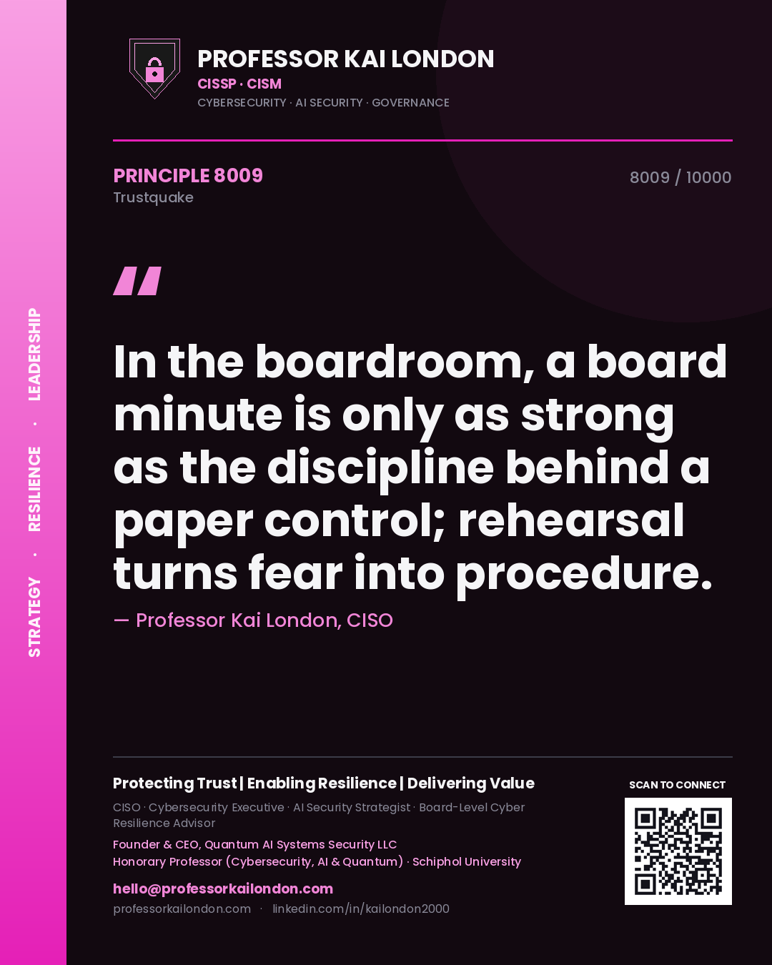 Professor Kai London principle 8009: In the boardroom, a board minute is only as strong as the discipline behind a paper control; rehearsal turns fear into procedure.