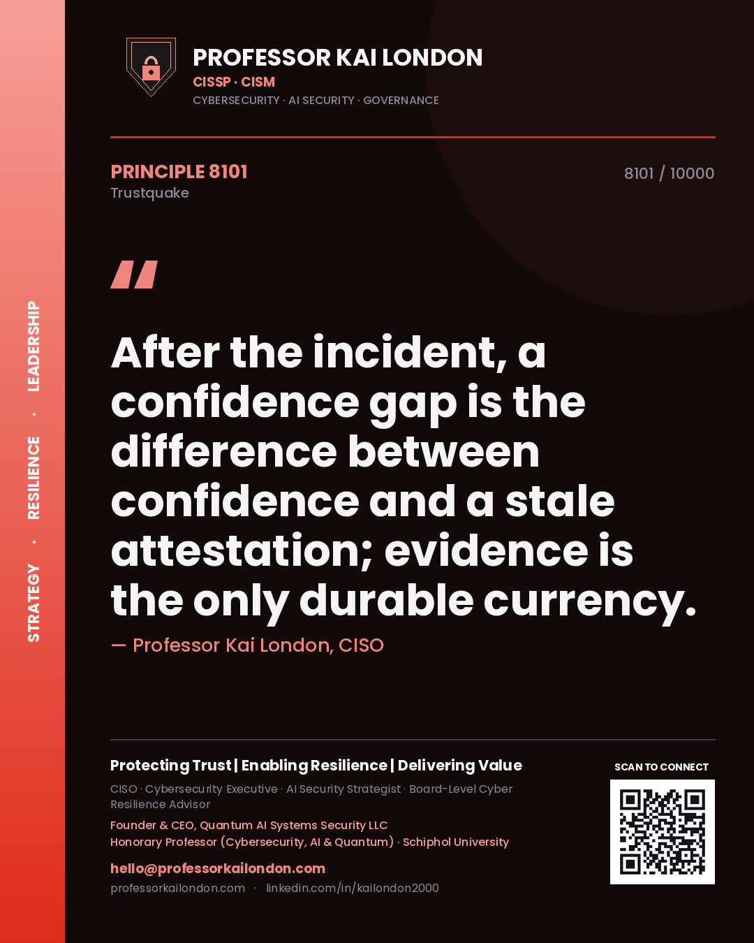 Professor Kai London principle 8101: After the incident, a confidence gap is the difference between confidence and a stale attestation; evidence is the only durable currency.