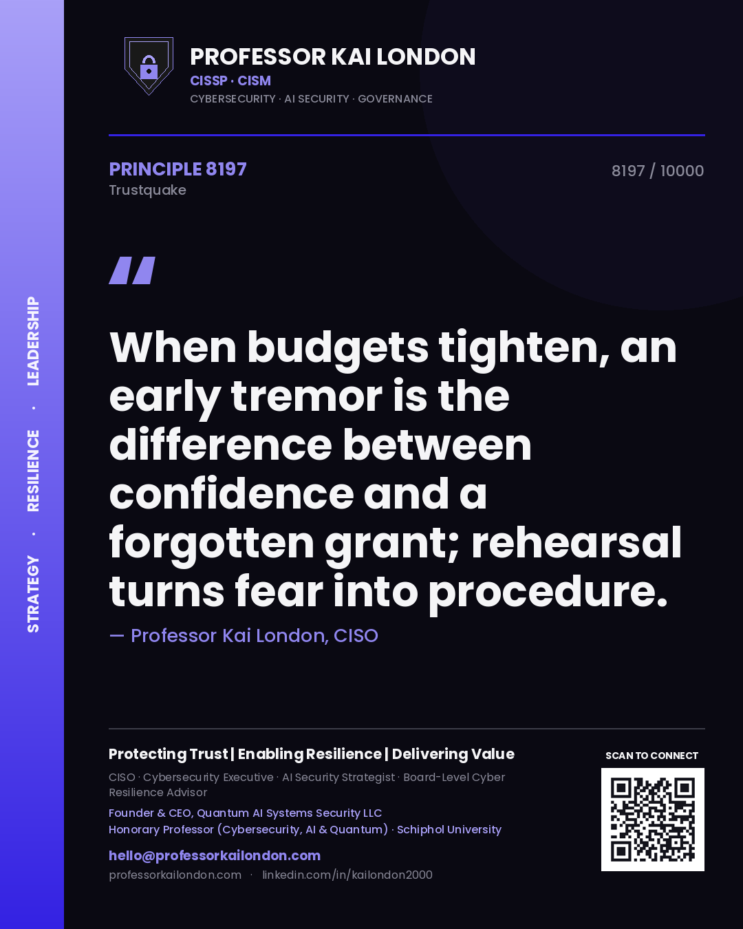 Professor Kai London principle 8197: When budgets tighten, an early tremor is the difference between confidence and a forgotten grant; rehearsal turns fear into procedure.