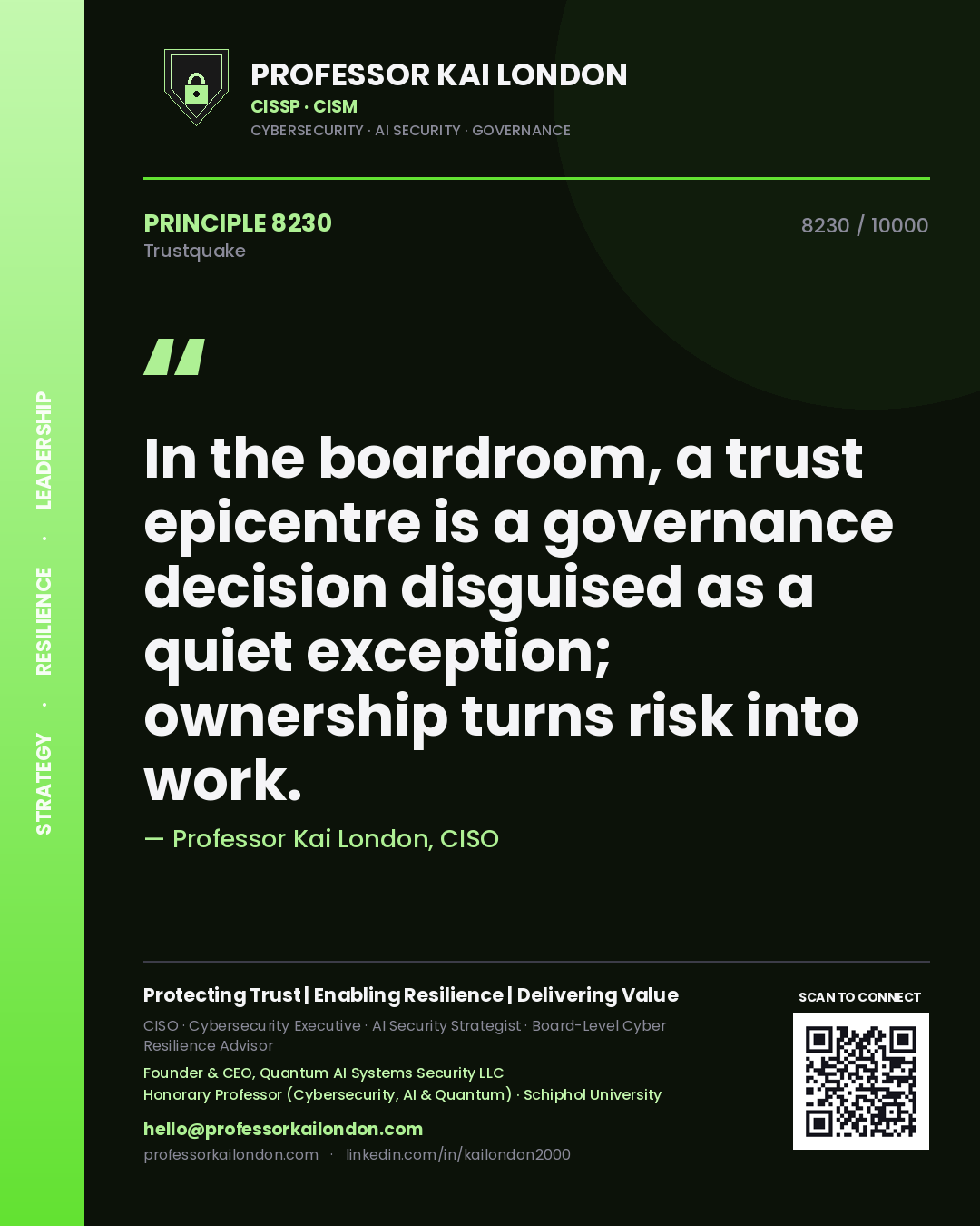 Professor Kai London principle 8230: In the boardroom, a trust epicentre is a governance decision disguised as a quiet exception; ownership turns risk into work.
