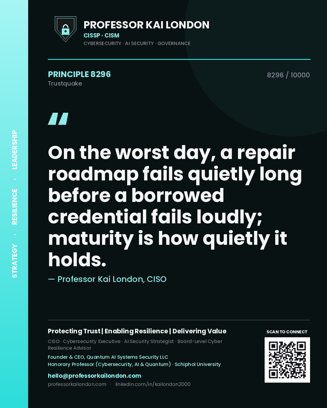 Professor Kai London principle 8296: On the worst day, a repair roadmap fails quietly long before a borrowed credential fails loudly; maturity is how quietly it holds.