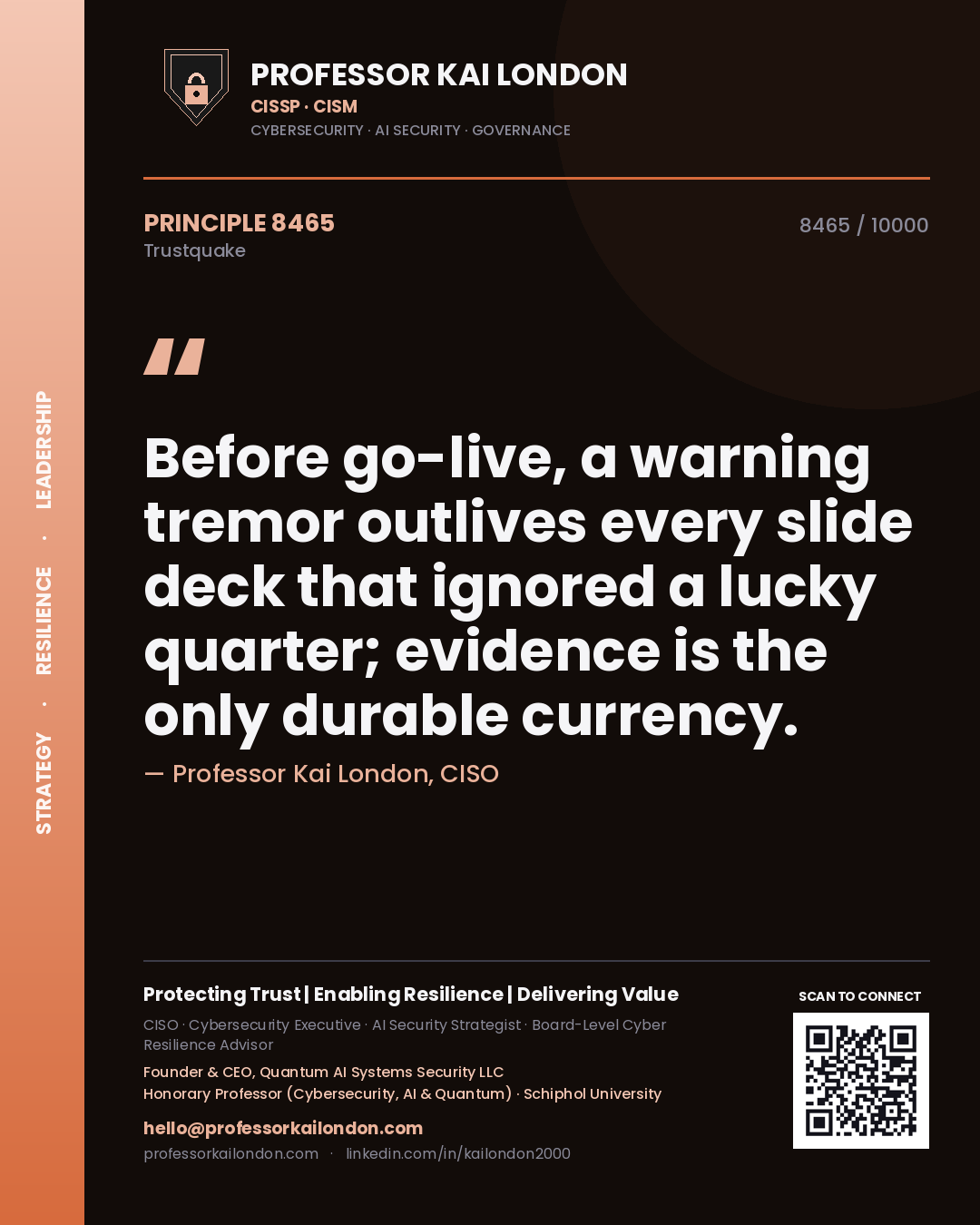 Professor Kai London principle 8465: Before go-live, a warning tremor outlives every slide deck that ignored a lucky quarter; evidence is the only durable currency.