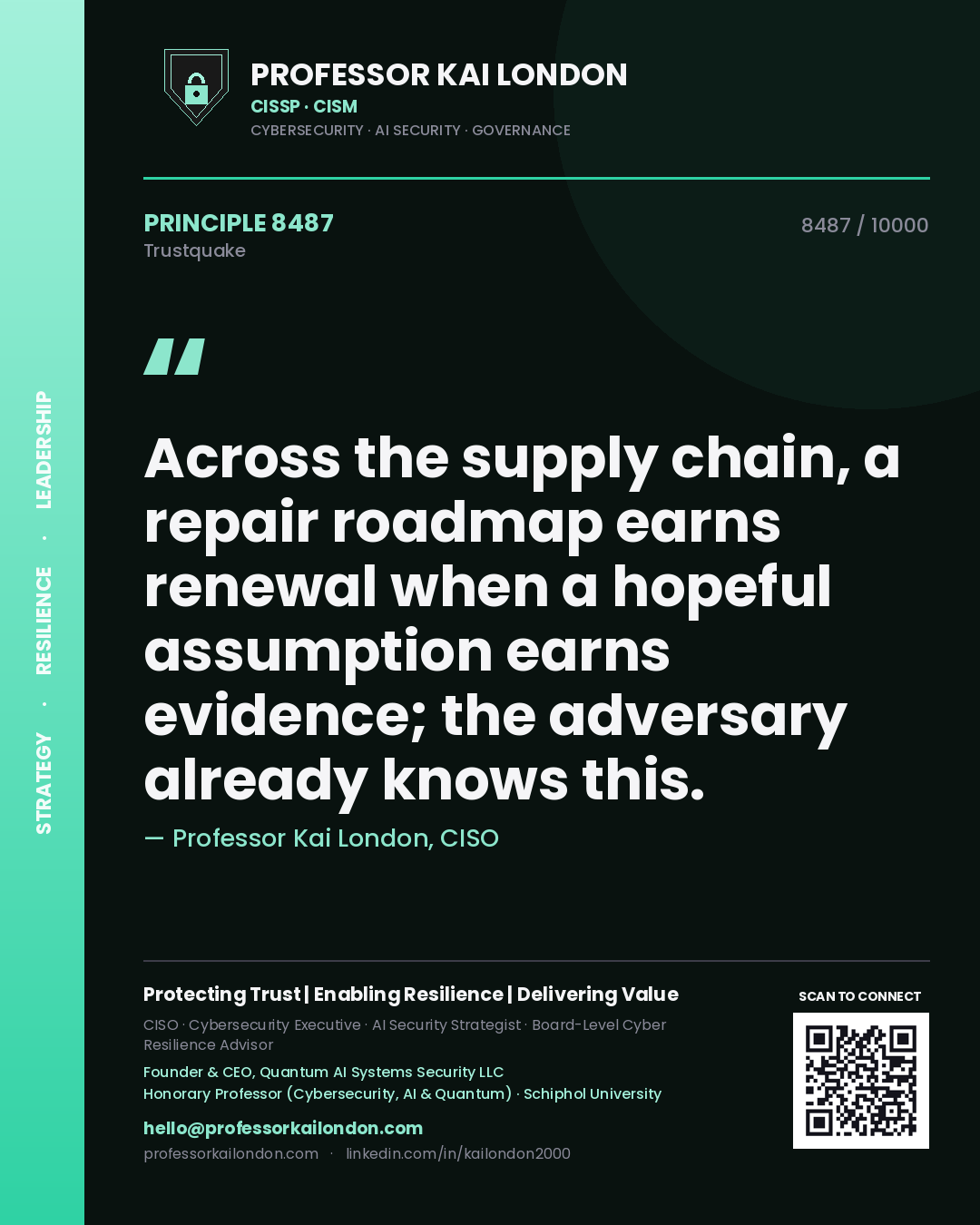 Professor Kai London principle 8487: Across the supply chain, a repair roadmap earns renewal when a hopeful assumption earns evidence; the adversary already knows this.