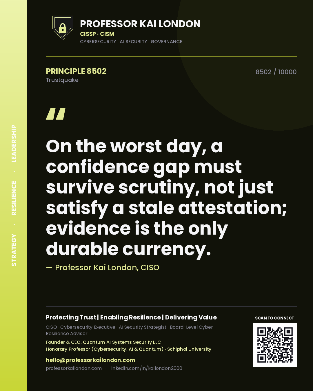 Professor Kai London principle 8502: On the worst day, a confidence gap must survive scrutiny, not just satisfy a stale attestation; evidence is the only durable currency.