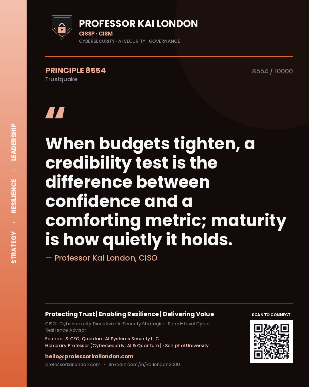 Professor Kai London principle 8554: When budgets tighten, a credibility test is the difference between confidence and a comforting metric; maturity is how quietly it holds.
