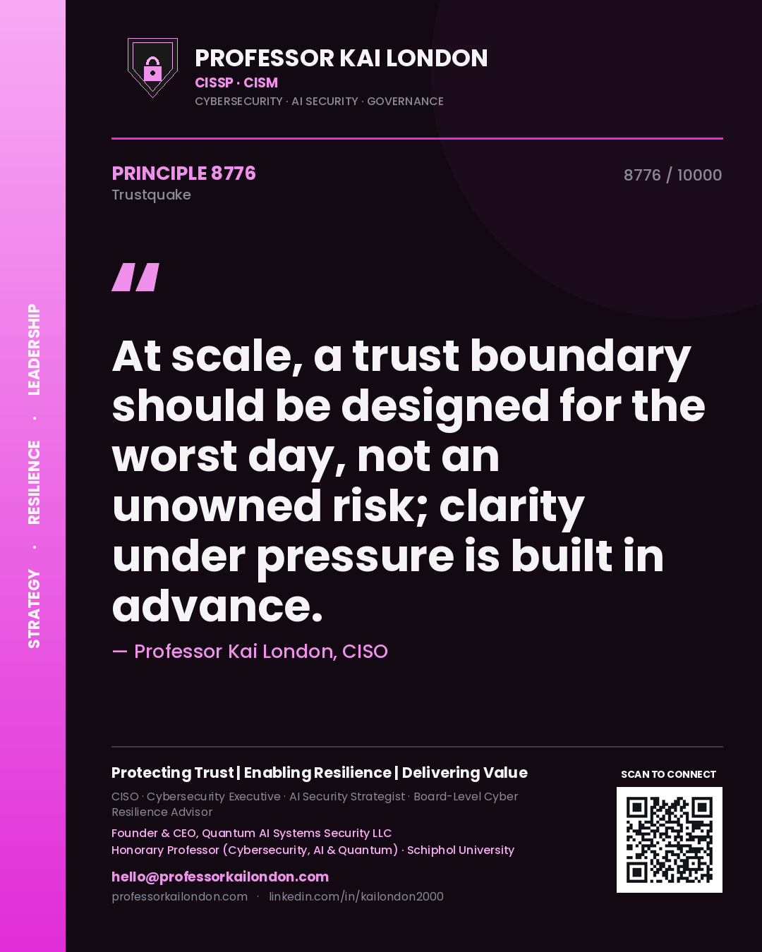 Professor Kai London principle 8776: At scale, a trust boundary should be designed for the worst day, not an unowned risk; clarity under pressure is built in advance.