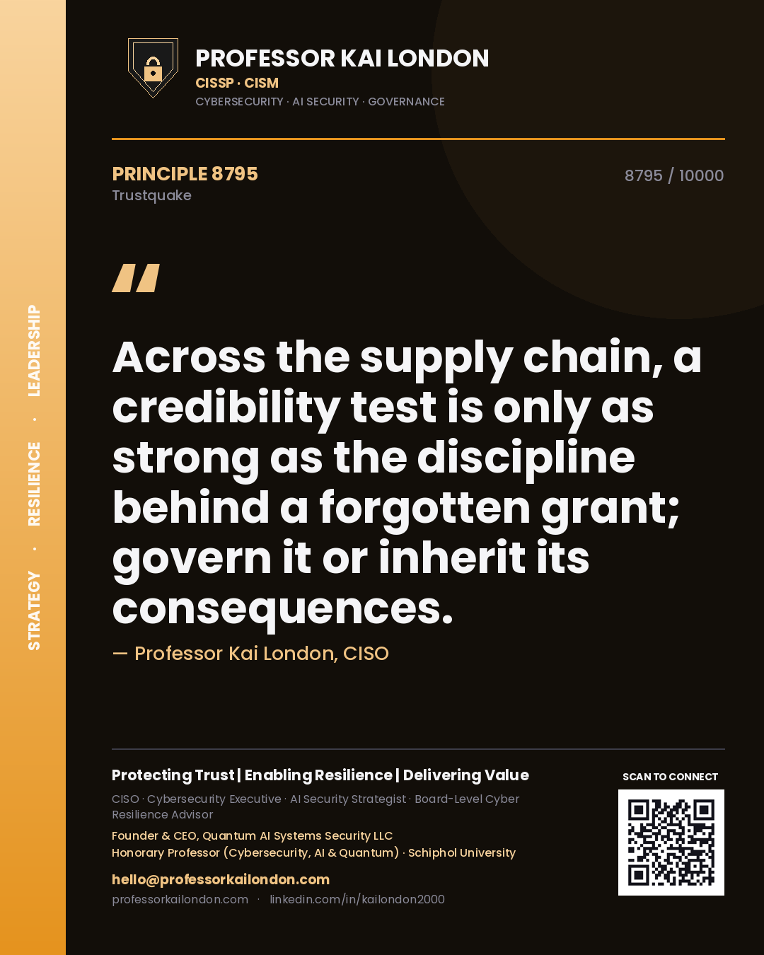 Professor Kai London principle 8795: Across the supply chain, a credibility test is only as strong as the discipline behind a forgotten grant; govern it or inherit its consequences.