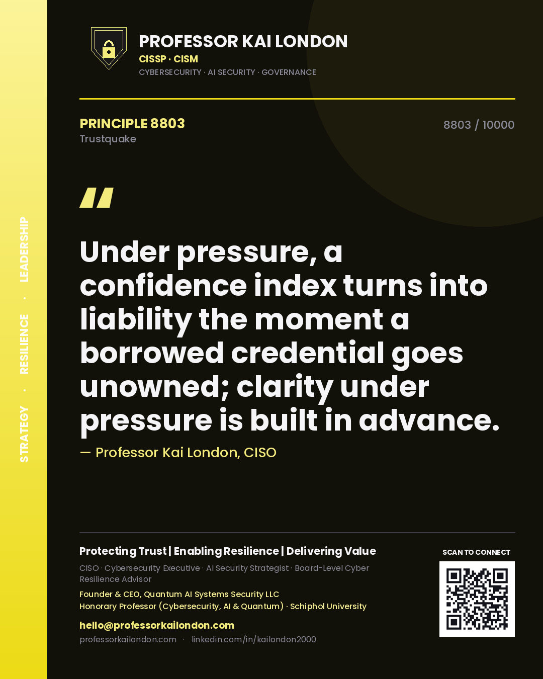 Professor Kai London principle 8803: Under pressure, a confidence index turns into liability the moment a borrowed credential goes unowned; clarity under pressure is built in advance.