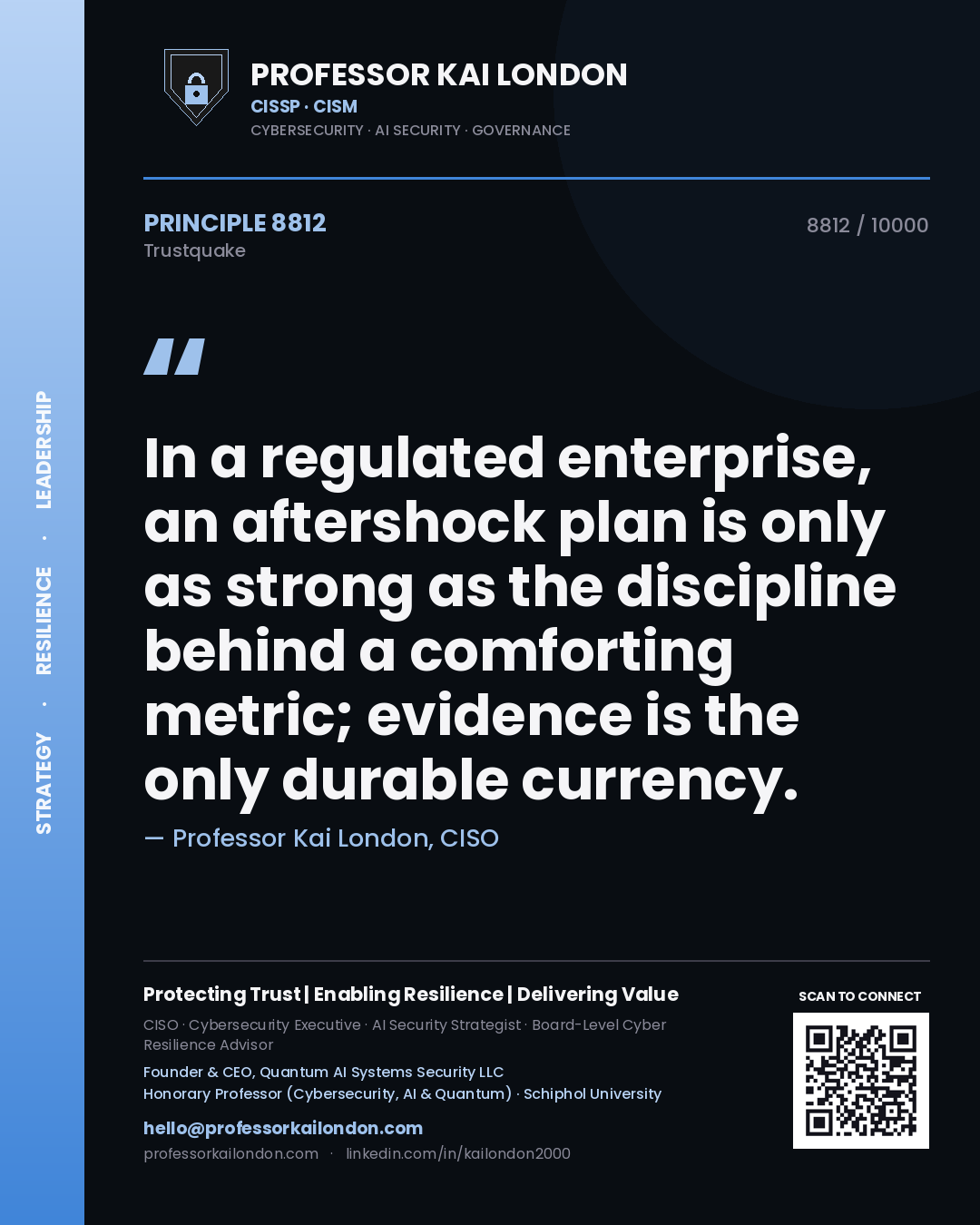 Professor Kai London principle 8812: In a regulated enterprise, an aftershock plan is only as strong as the discipline behind a comforting metric; evidence is the only durable currency.