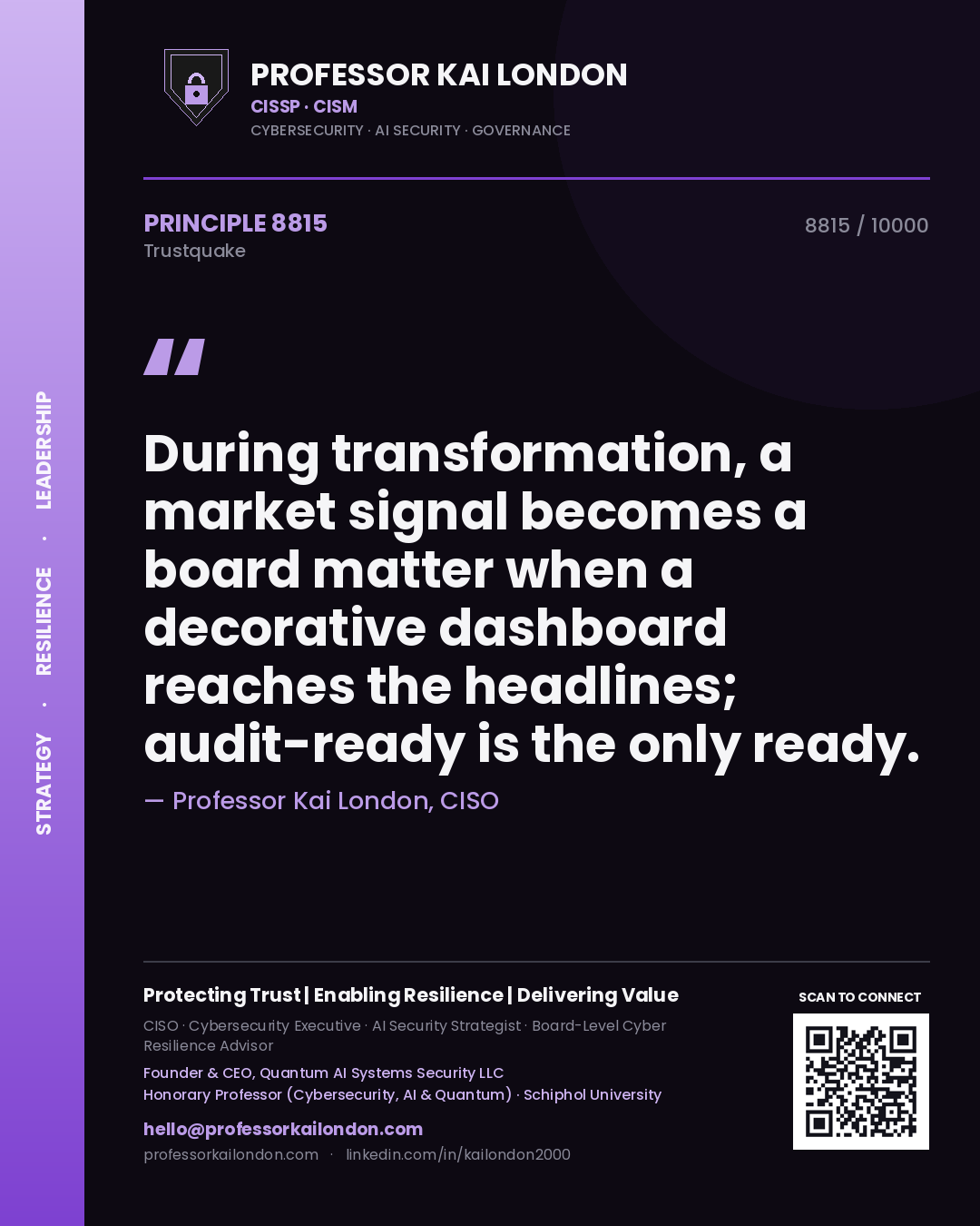 Professor Kai London principle 8815: During transformation, a market signal becomes a board matter when a decorative dashboard reaches the headlines; audit-ready is the only ready.