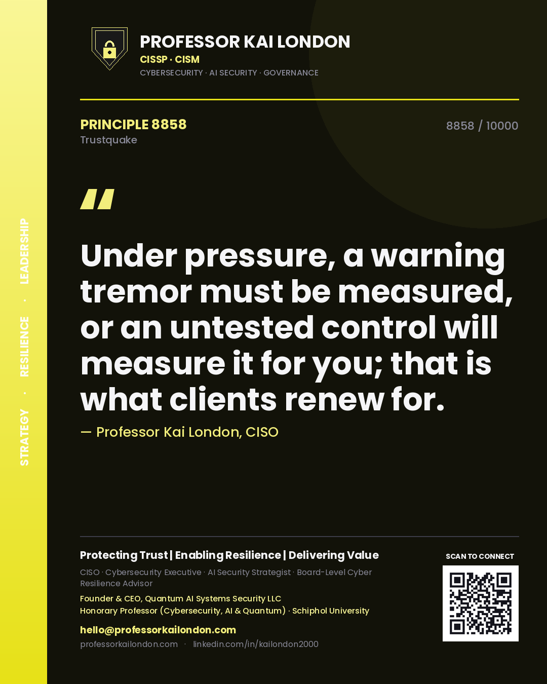 Professor Kai London principle 8858: Under pressure, a warning tremor must be measured, or an untested control will measure it for you; that is what clients renew for.