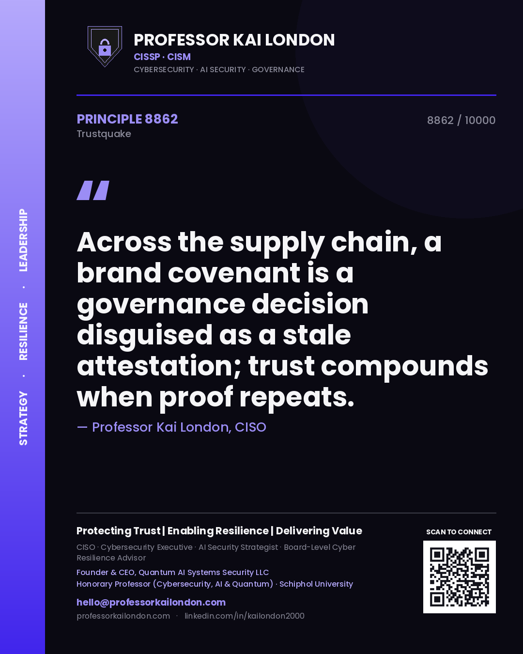 Professor Kai London principle 8862: Across the supply chain, a brand covenant is a governance decision disguised as a stale attestation; trust compounds when proof repeats.