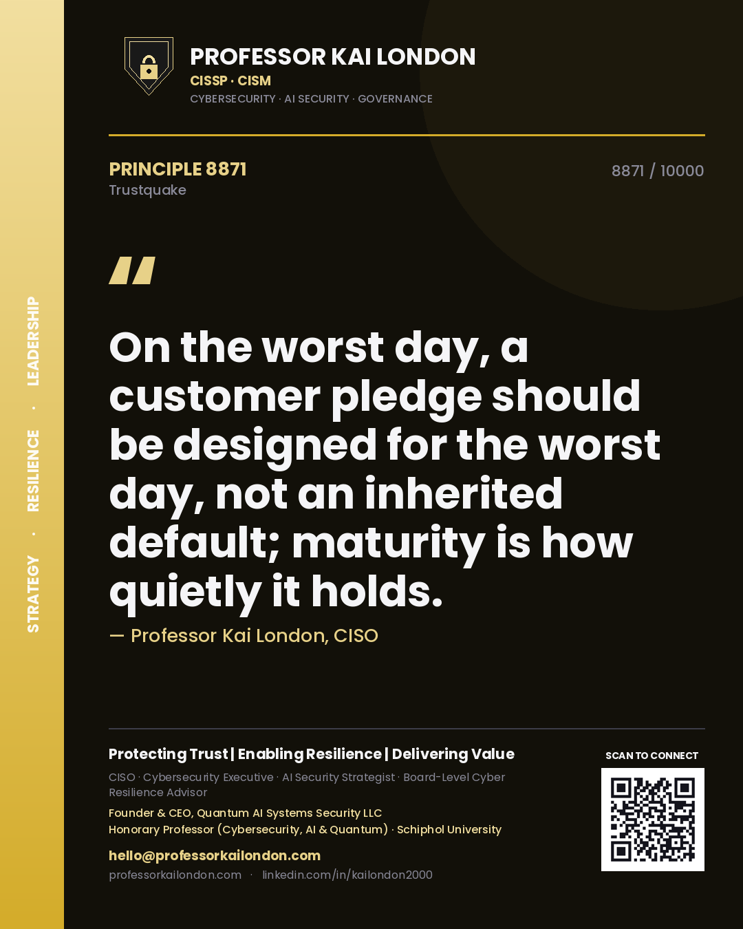 Professor Kai London principle 8871: On the worst day, a customer pledge should be designed for the worst day, not an inherited default; maturity is how quietly it holds.