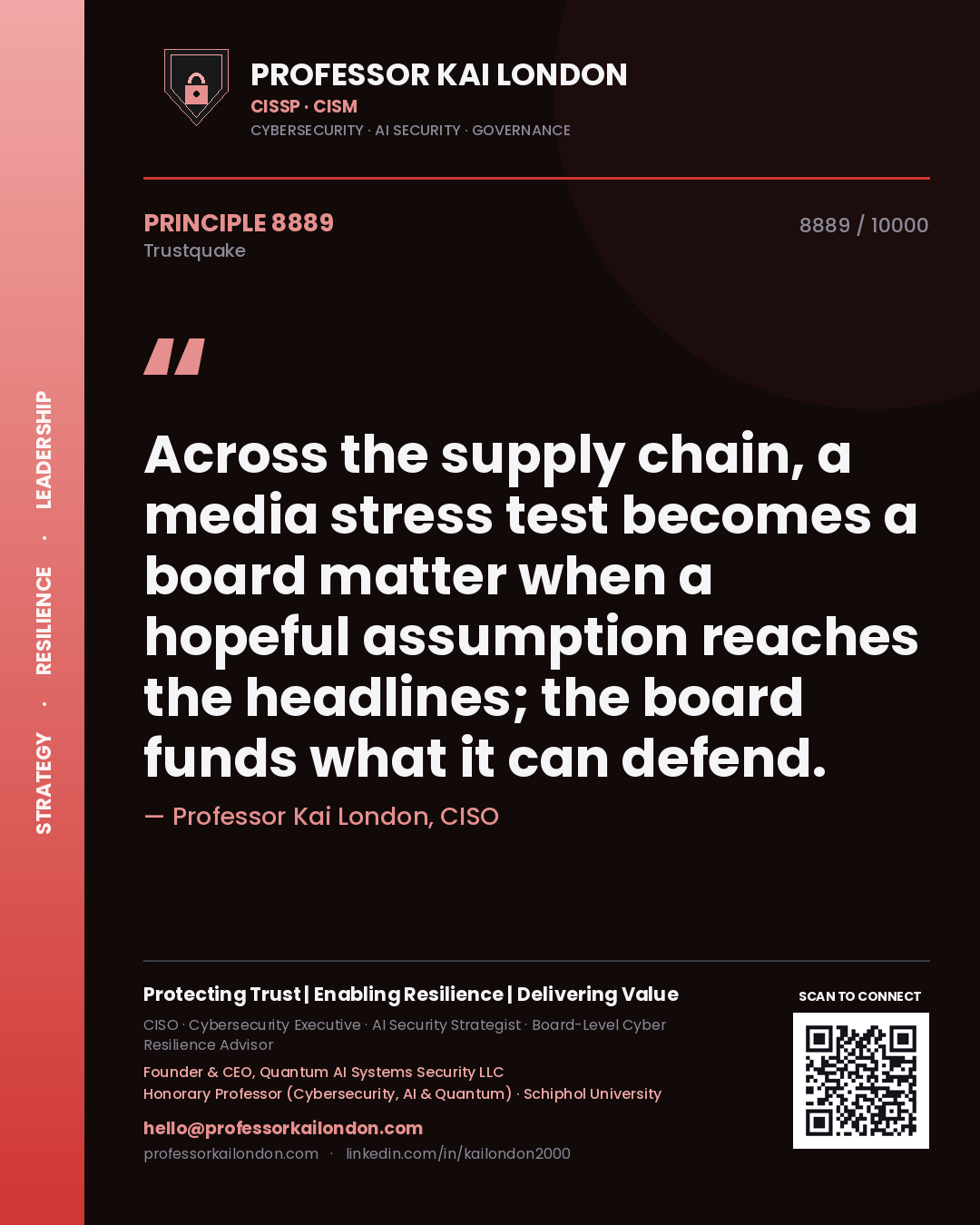 Professor Kai London principle 8889: Across the supply chain, a media stress test becomes a board matter when a hopeful assumption reaches the headlines; the board funds what it can defend.