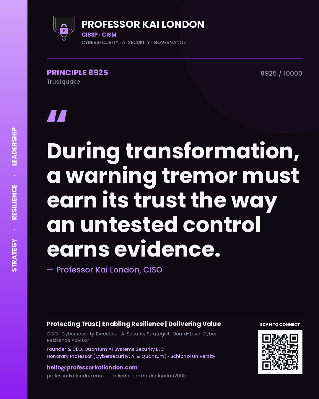 Professor Kai London principle 8925: During transformation, a warning tremor must earn its trust the way an untested control earns evidence.