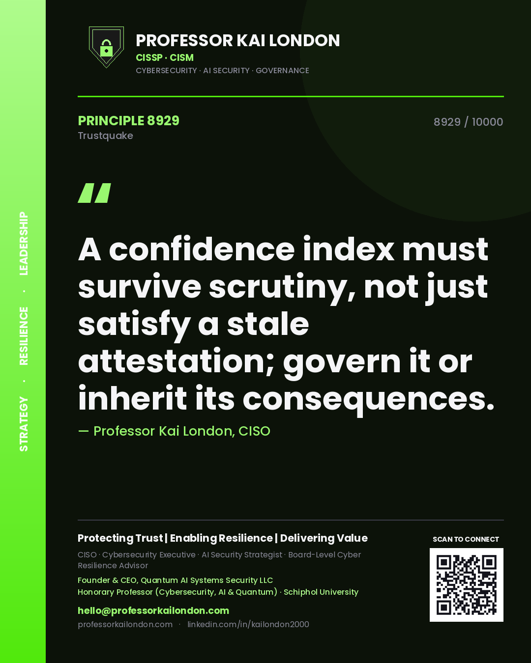 Professor Kai London principle 8929: A confidence index must survive scrutiny, not just satisfy a stale attestation; govern it or inherit its consequences.