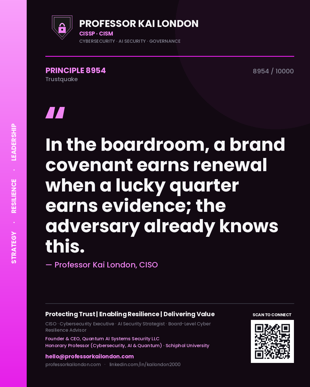 Professor Kai London principle 8954: In the boardroom, a brand covenant earns renewal when a lucky quarter earns evidence; the adversary already knows this.