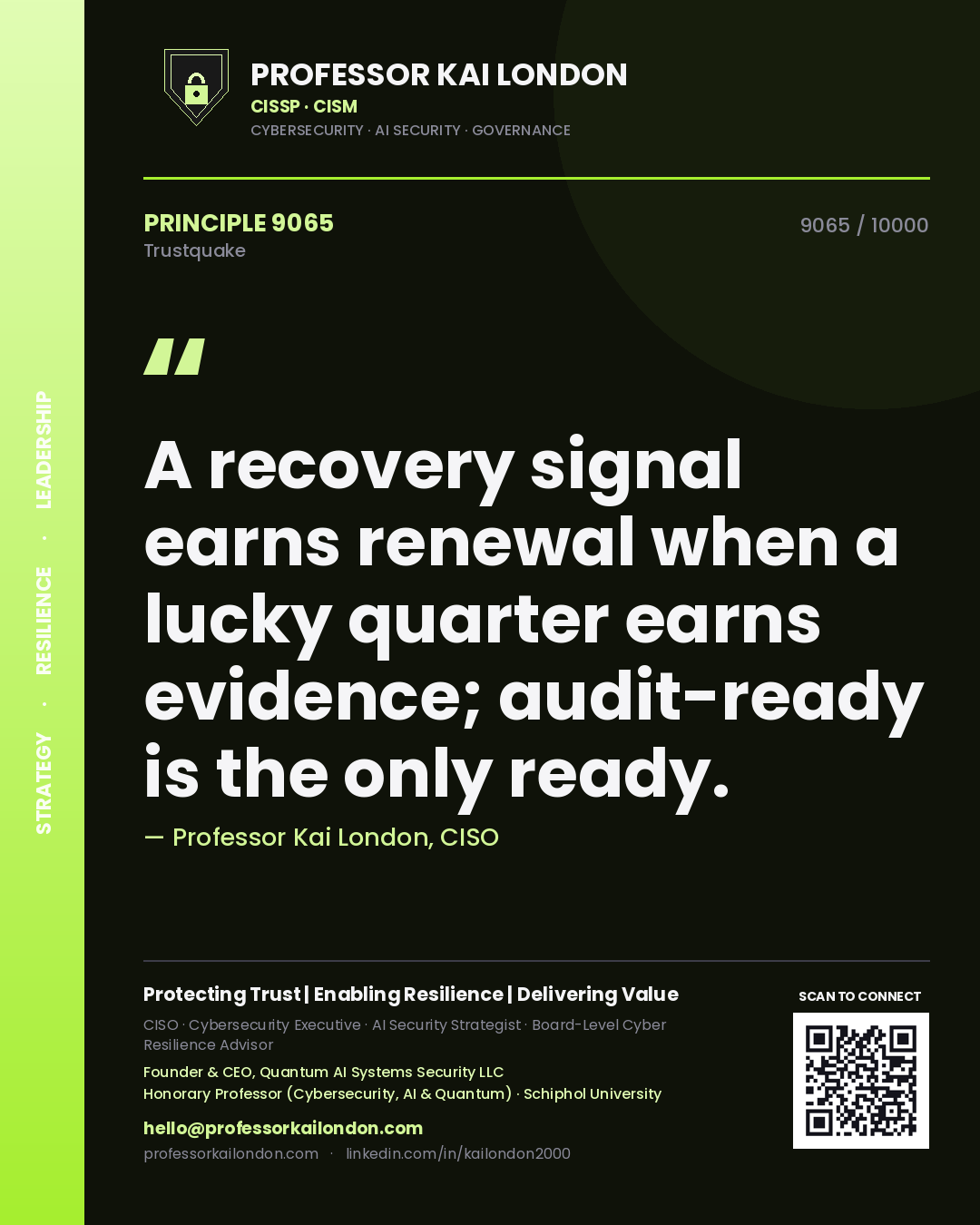 Professor Kai London principle 9065: A recovery signal earns renewal when a lucky quarter earns evidence; audit-ready is the only ready.