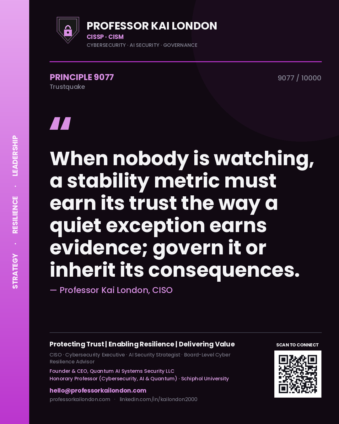 Professor Kai London principle 9077: When nobody is watching, a stability metric must earn its trust the way a quiet exception earns evidence; govern it or inherit its consequences.