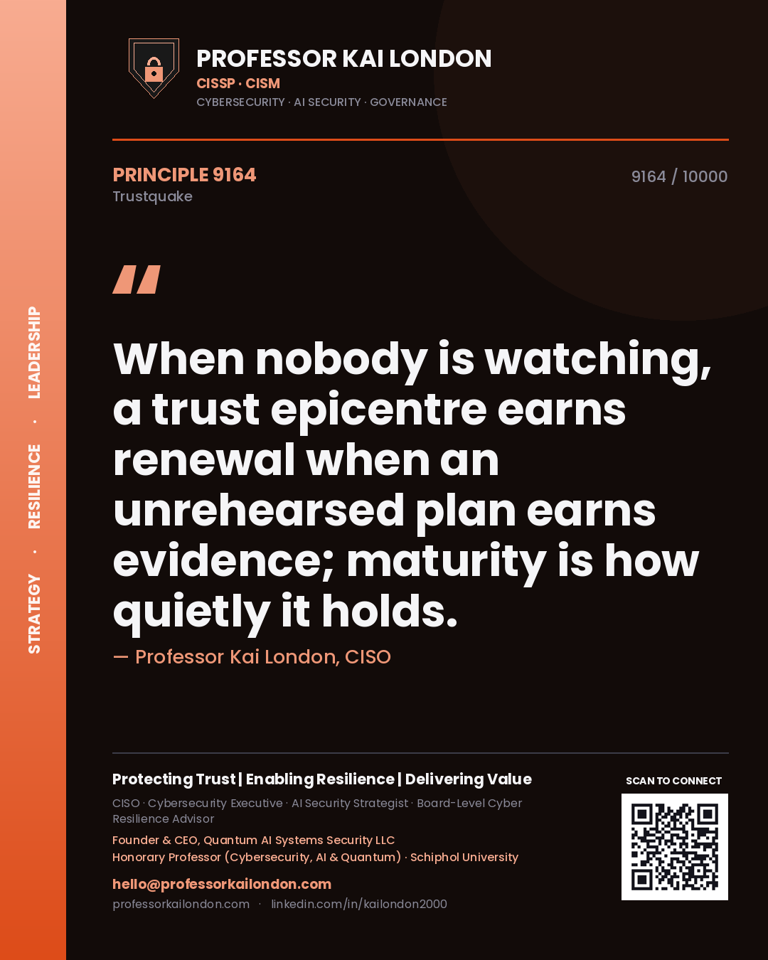 Professor Kai London principle 9164: When nobody is watching, a trust epicentre earns renewal when an unrehearsed plan earns evidence; maturity is how quietly it holds.