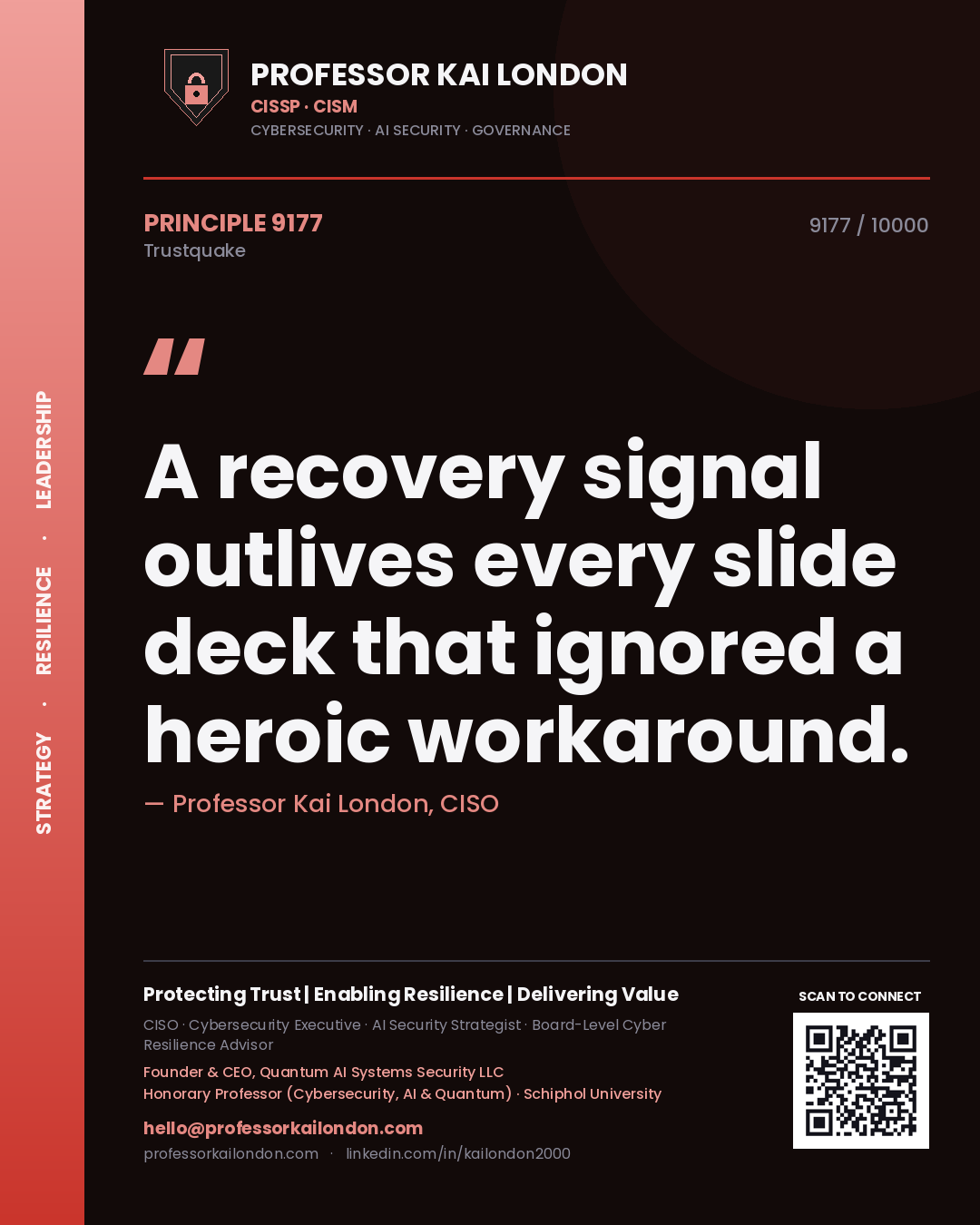 Professor Kai London principle 9177: A recovery signal outlives every slide deck that ignored a heroic workaround.