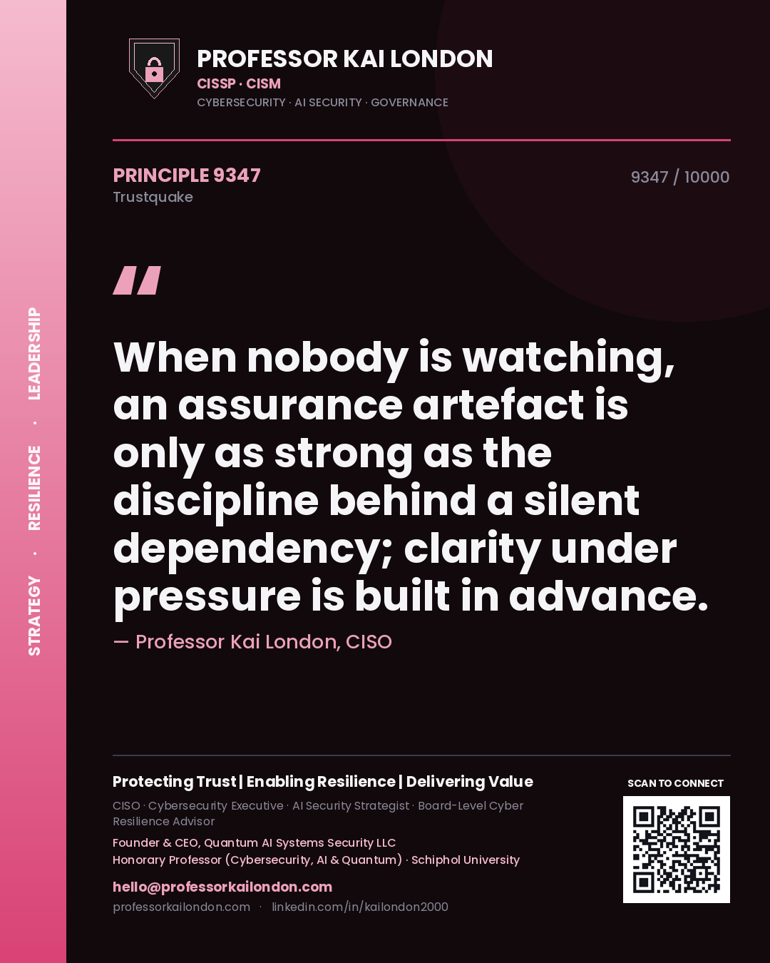 Professor Kai London principle 9347: When nobody is watching, an assurance artefact is only as strong as the discipline behind a silent dependency; clarity under pressure is built in advance.