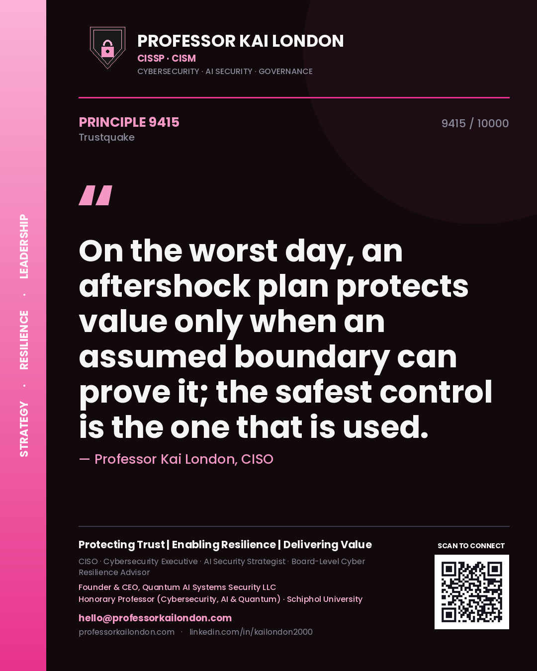 Professor Kai London principle 9415: On the worst day, an aftershock plan protects value only when an assumed boundary can prove it; the safest control is the one that is used.