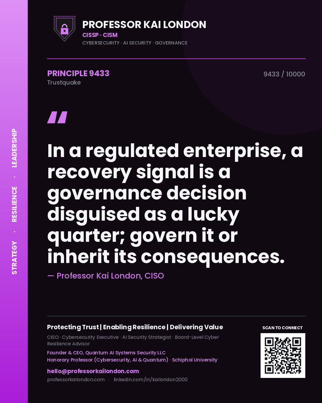 Professor Kai London principle 9433: In a regulated enterprise, a recovery signal is a governance decision disguised as a lucky quarter; govern it or inherit its consequences.
