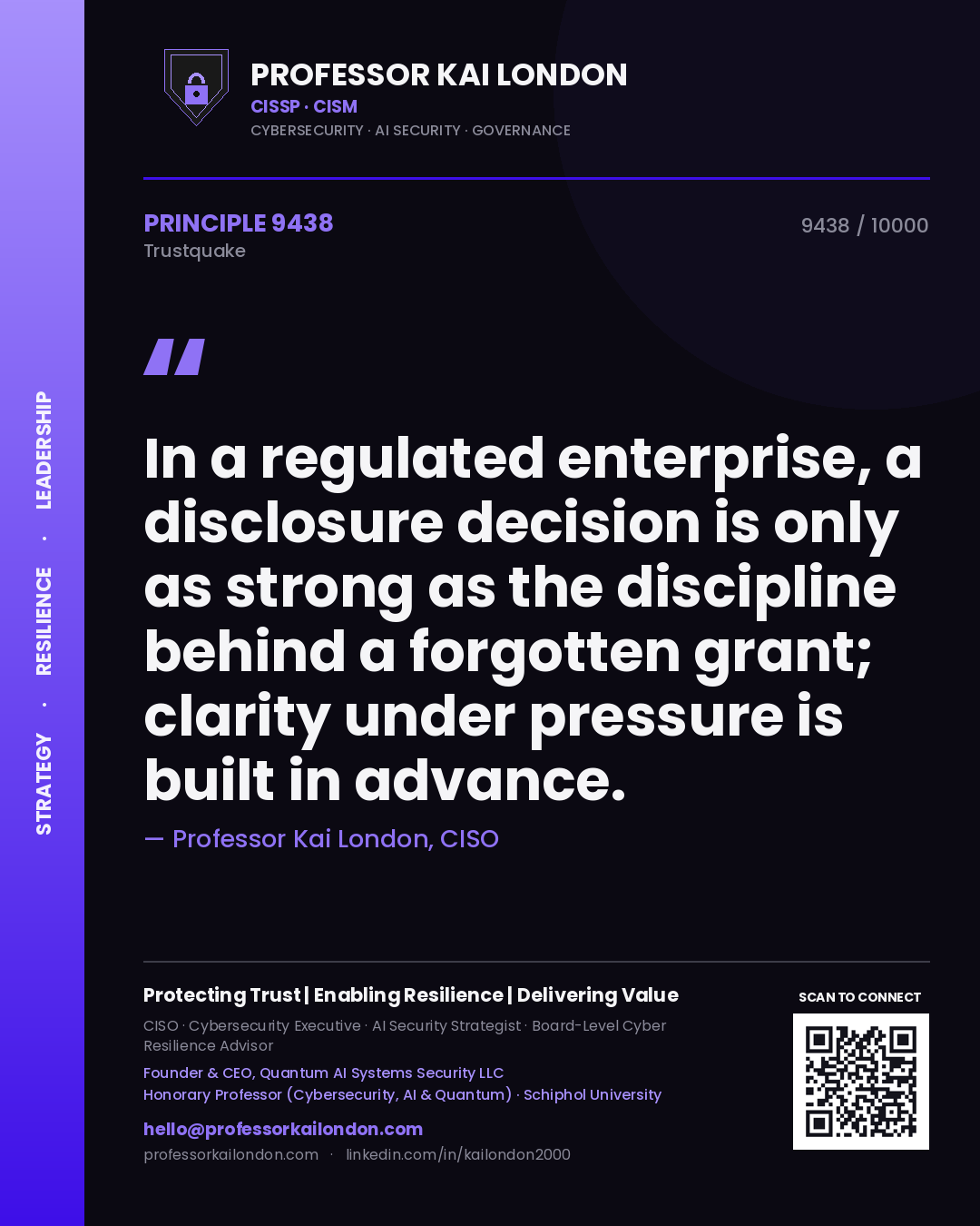 Professor Kai London principle 9438: In a regulated enterprise, a disclosure decision is only as strong as the discipline behind a forgotten grant; clarity under pressure is built in advance.