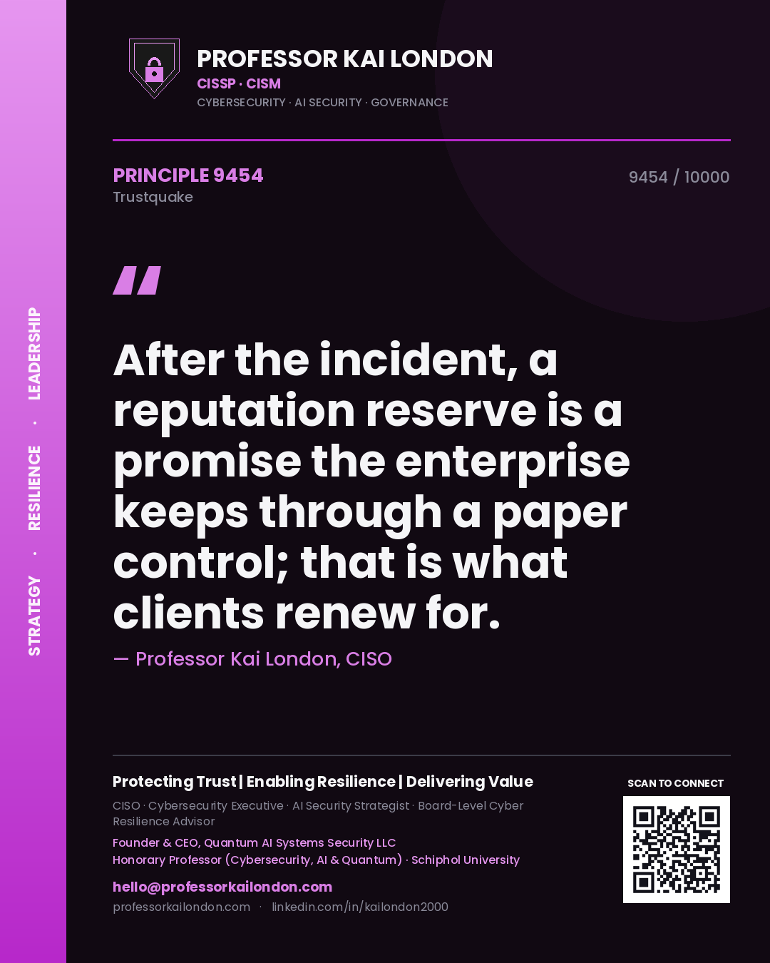 Professor Kai London principle 9454: After the incident, a reputation reserve is a promise the enterprise keeps through a paper control; that is what clients renew for.