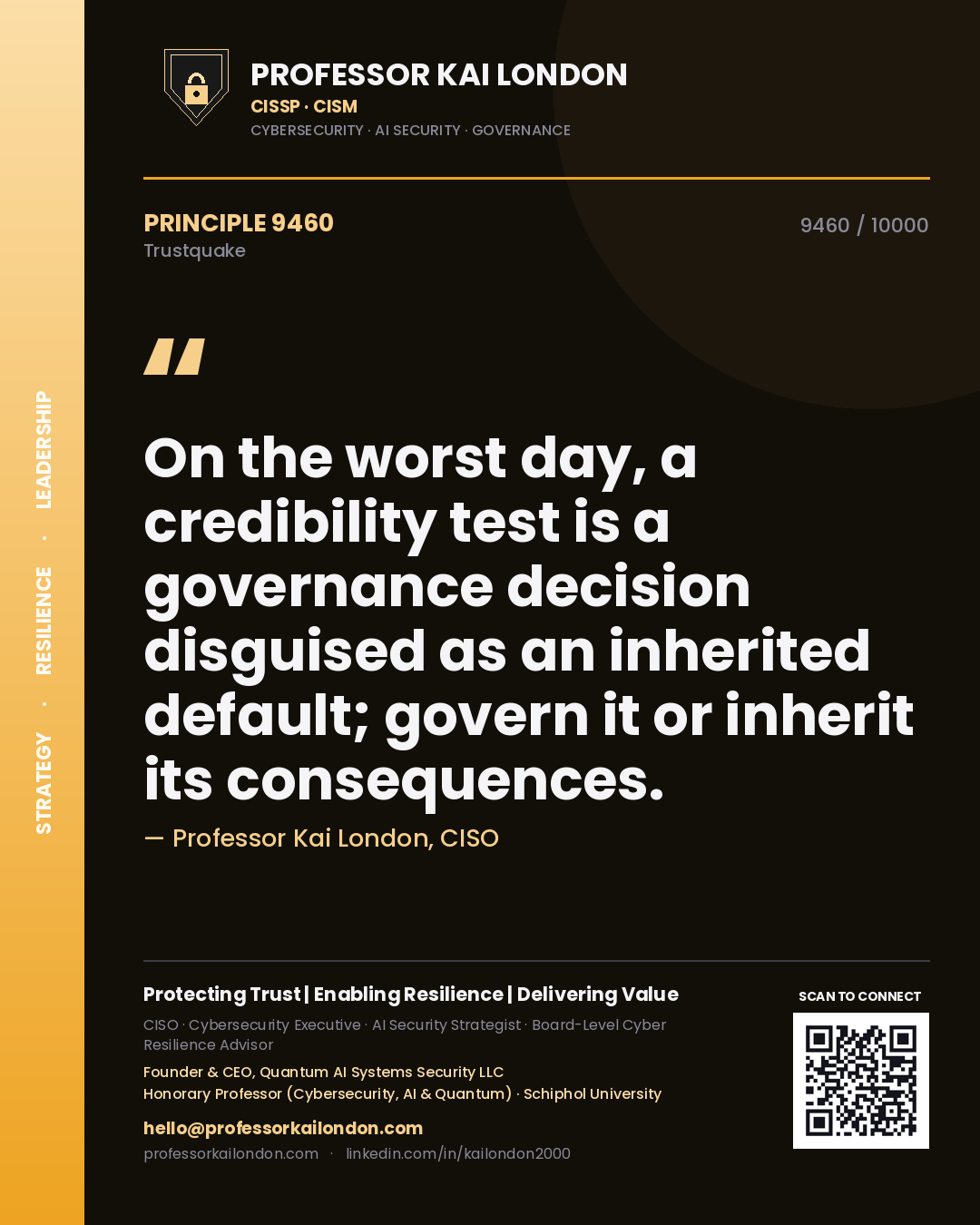 Professor Kai London principle 9460: On the worst day, a credibility test is a governance decision disguised as an inherited default; govern it or inherit its consequences.