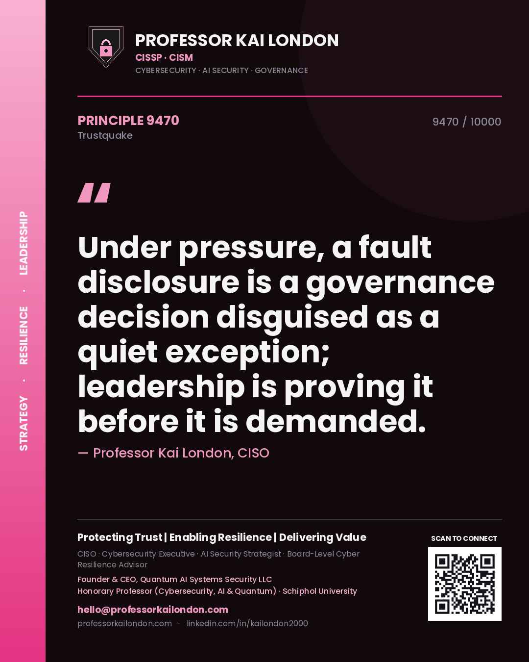 Professor Kai London principle 9470: Under pressure, a fault disclosure is a governance decision disguised as a quiet exception; leadership is proving it before it is demanded.