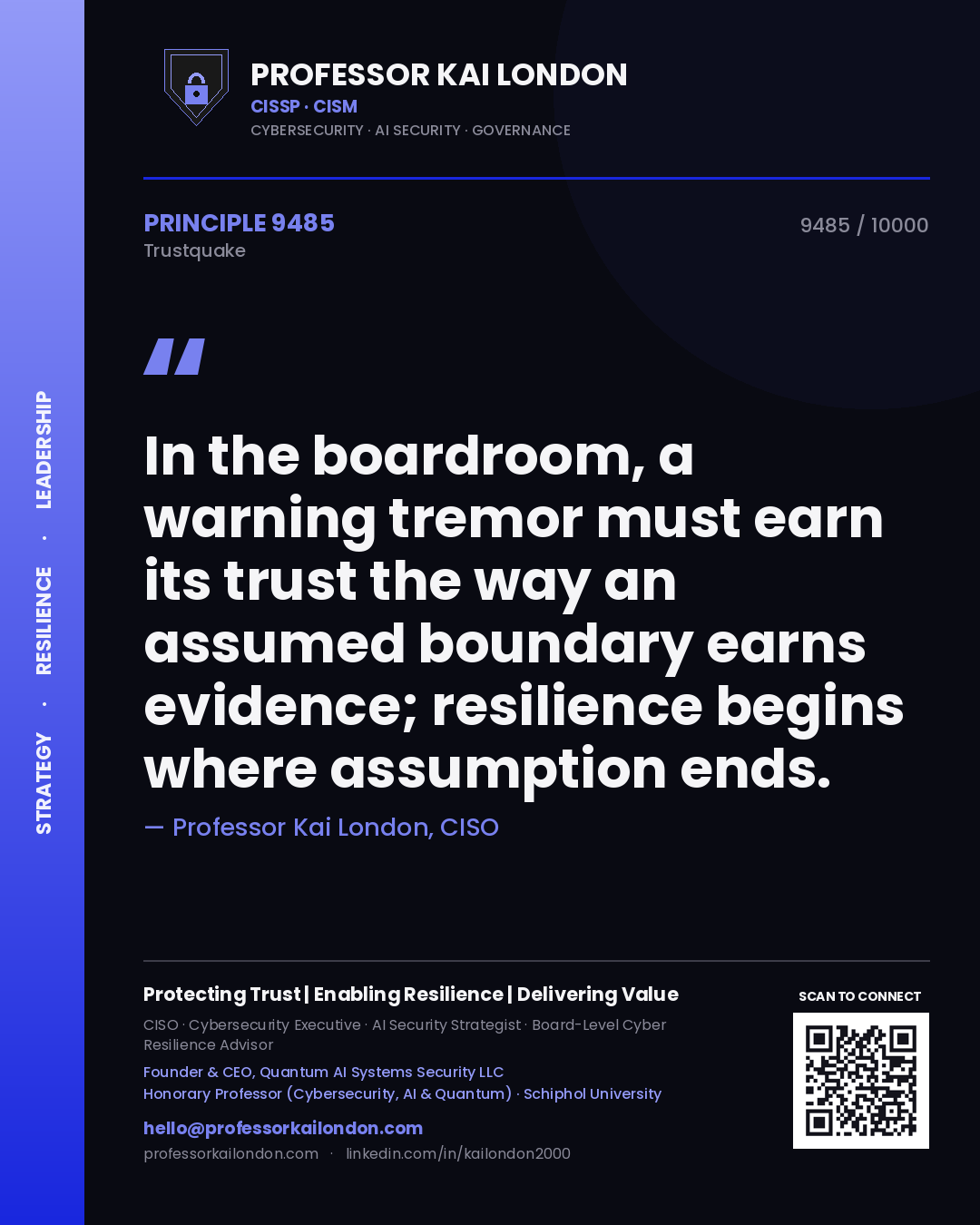 Professor Kai London principle 9485: In the boardroom, a warning tremor must earn its trust the way an assumed boundary earns evidence; resilience begins where assumption ends.