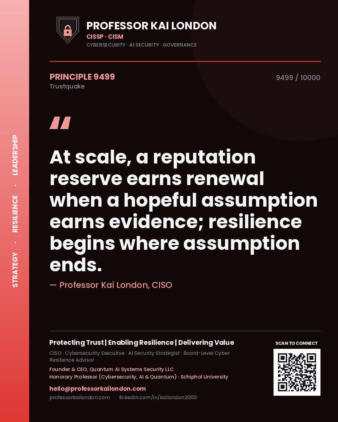 Professor Kai London principle 9499: At scale, a reputation reserve earns renewal when a hopeful assumption earns evidence; resilience begins where assumption ends.