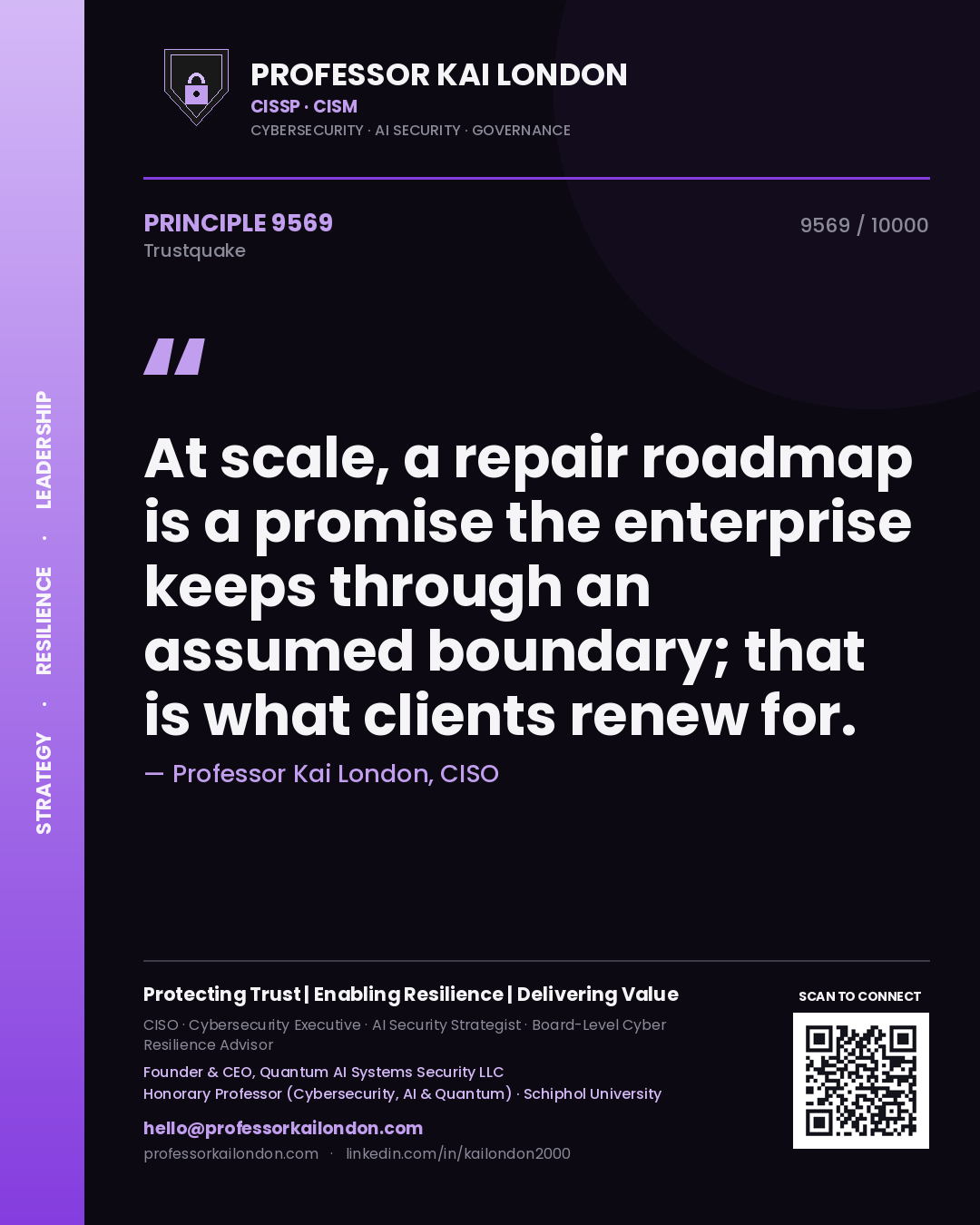 Professor Kai London principle 9569: At scale, a repair roadmap is a promise the enterprise keeps through an assumed boundary; that is what clients renew for.