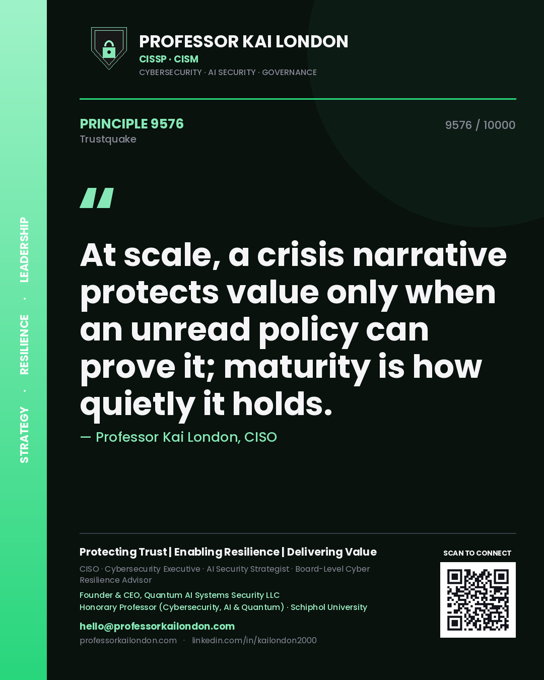 Professor Kai London principle 9576: At scale, a crisis narrative protects value only when an unread policy can prove it; maturity is how quietly it holds.