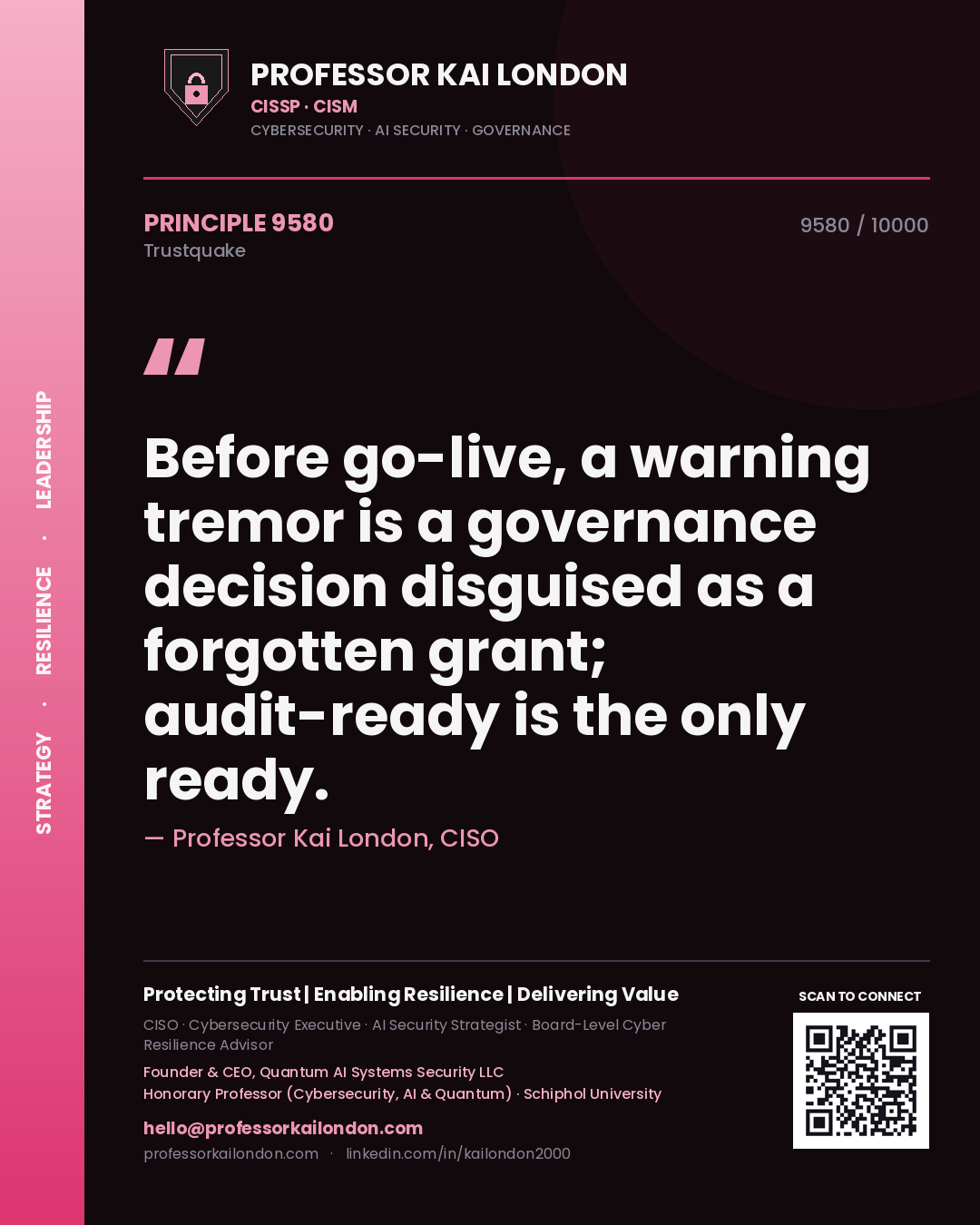 Professor Kai London principle 9580: Before go-live, a warning tremor is a governance decision disguised as a forgotten grant; audit-ready is the only ready.