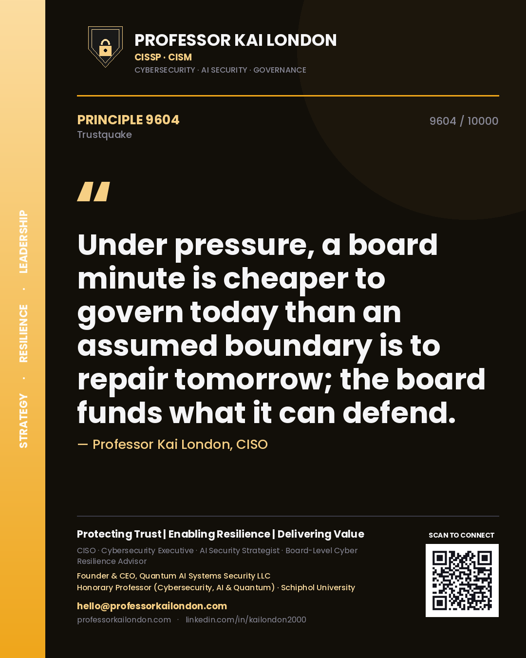 Professor Kai London principle 9604: Under pressure, a board minute is cheaper to govern today than an assumed boundary is to repair tomorrow; the board funds what it can defend.