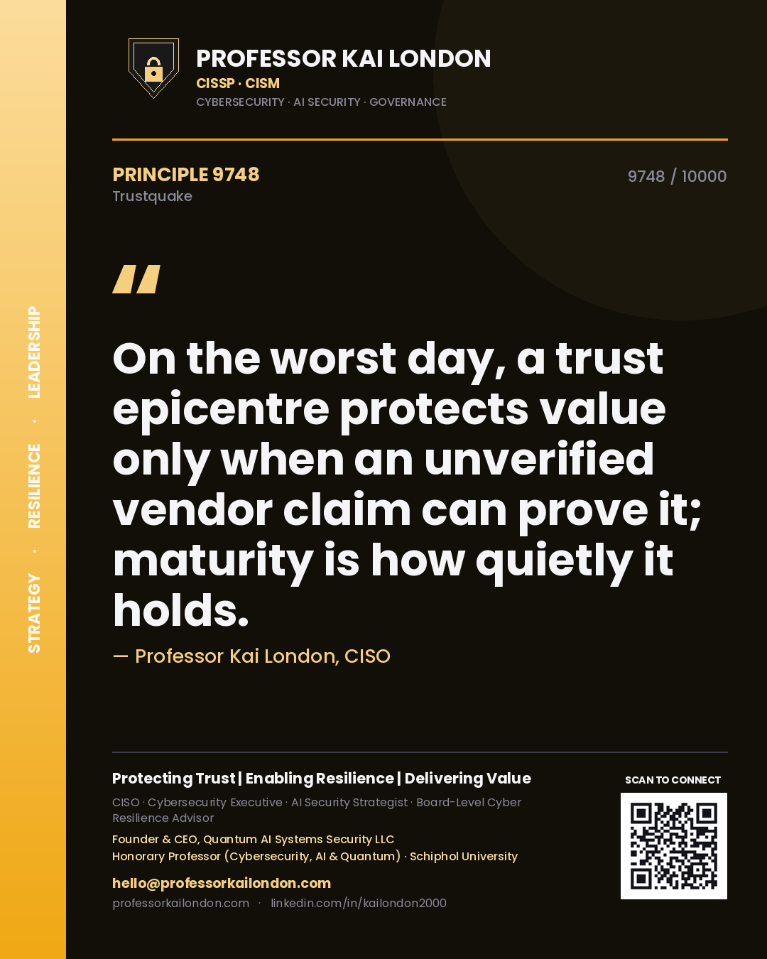 Professor Kai London principle 9748: On the worst day, a trust epicentre protects value only when an unverified vendor claim can prove it; maturity is how quietly it holds.