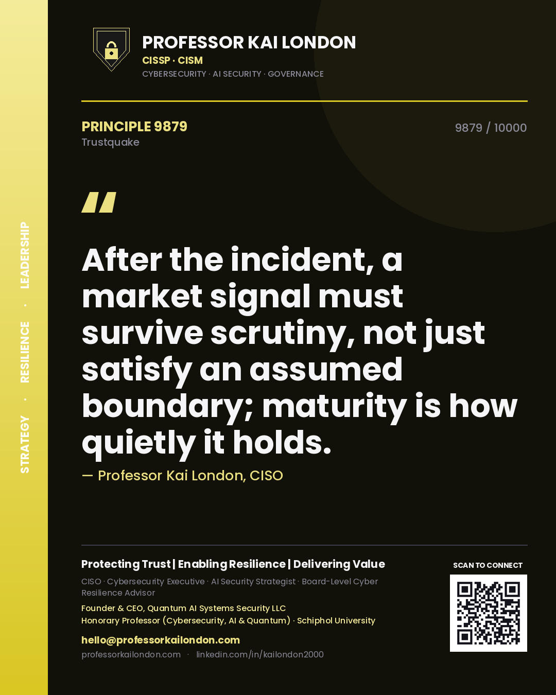 Professor Kai London principle 9879: After the incident, a market signal must survive scrutiny, not just satisfy an assumed boundary; maturity is how quietly it holds.