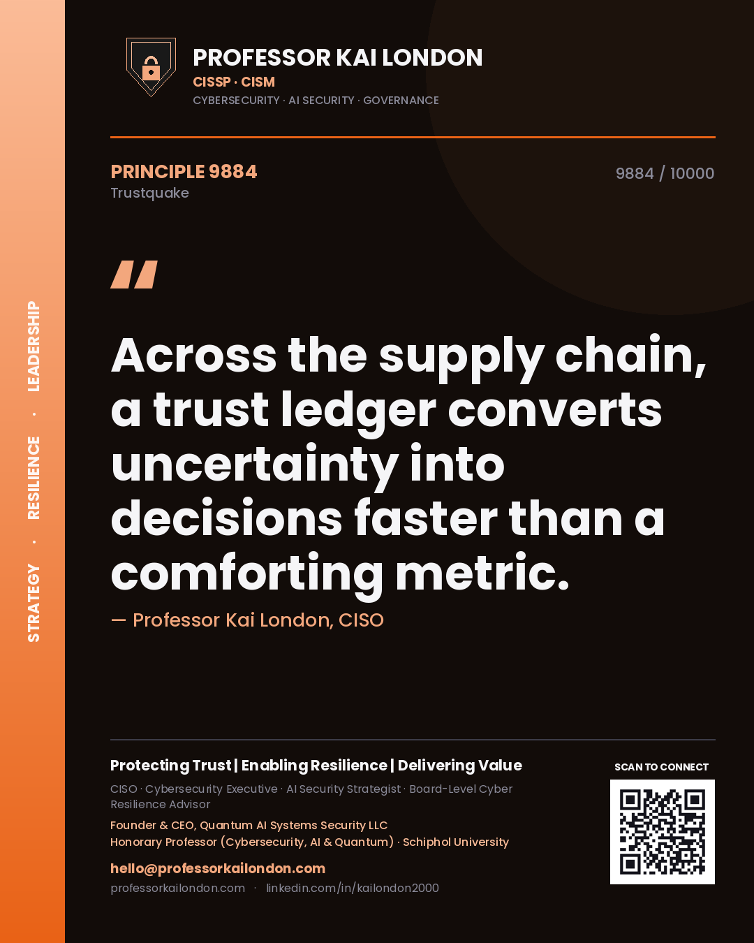Professor Kai London principle 9884: Across the supply chain, a trust ledger converts uncertainty into decisions faster than a comforting metric.