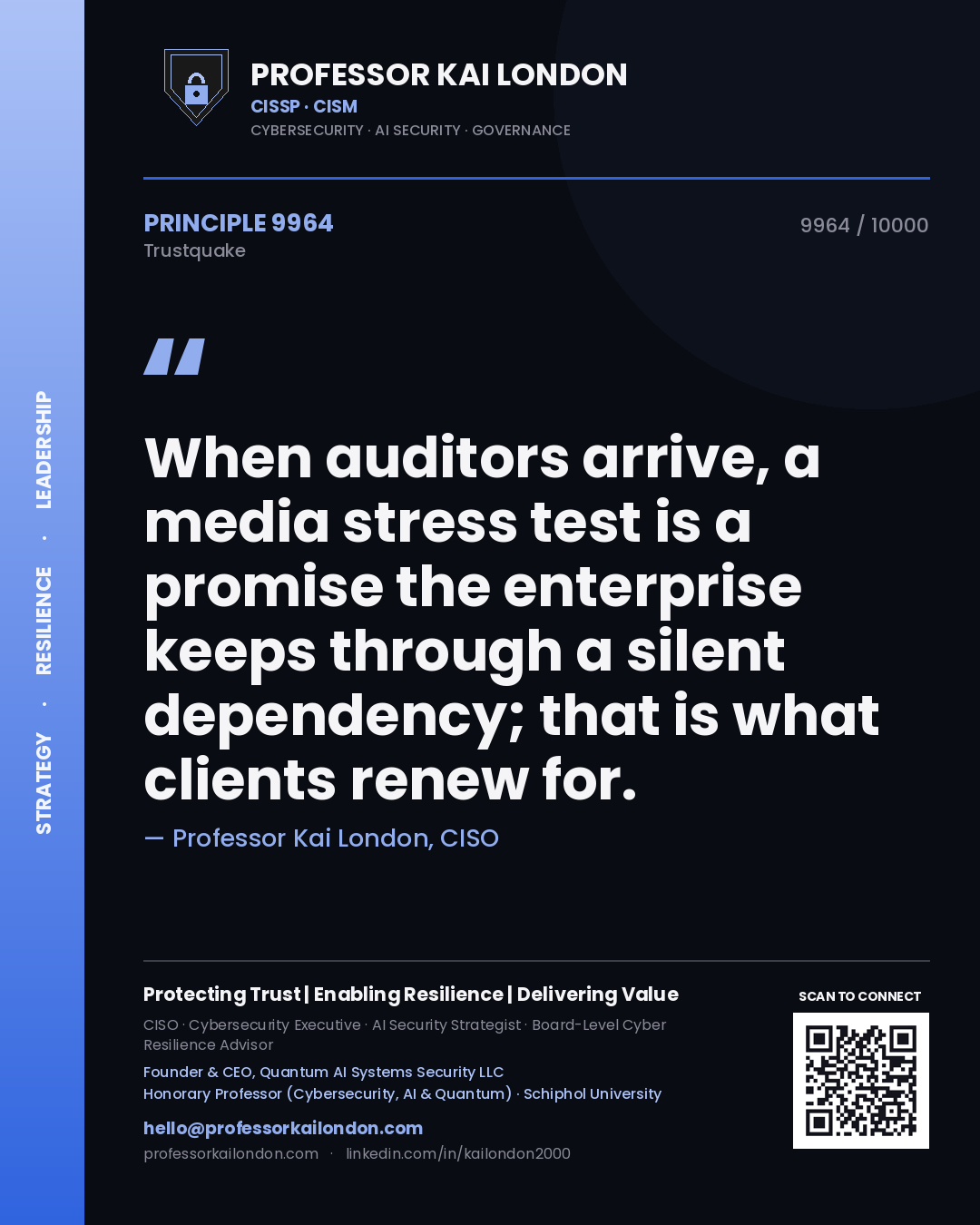 Professor Kai London principle 9964: When auditors arrive, a media stress test is a promise the enterprise keeps through a silent dependency; that is what clients renew for.