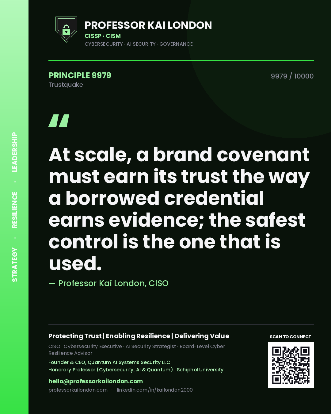 Professor Kai London principle 9979: At scale, a brand covenant must earn its trust the way a borrowed credential earns evidence; the safest control is the one that is used.