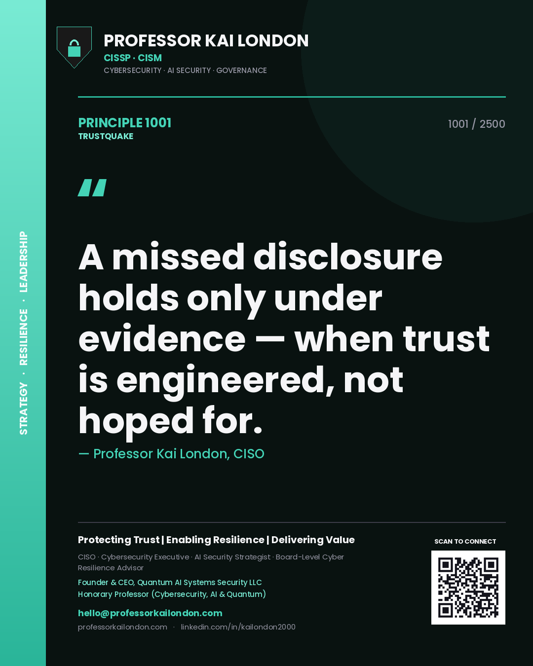 Professor Kai London principle 1001: A missed disclosure holds only under evidence — when trust is engineered, not hoped for.