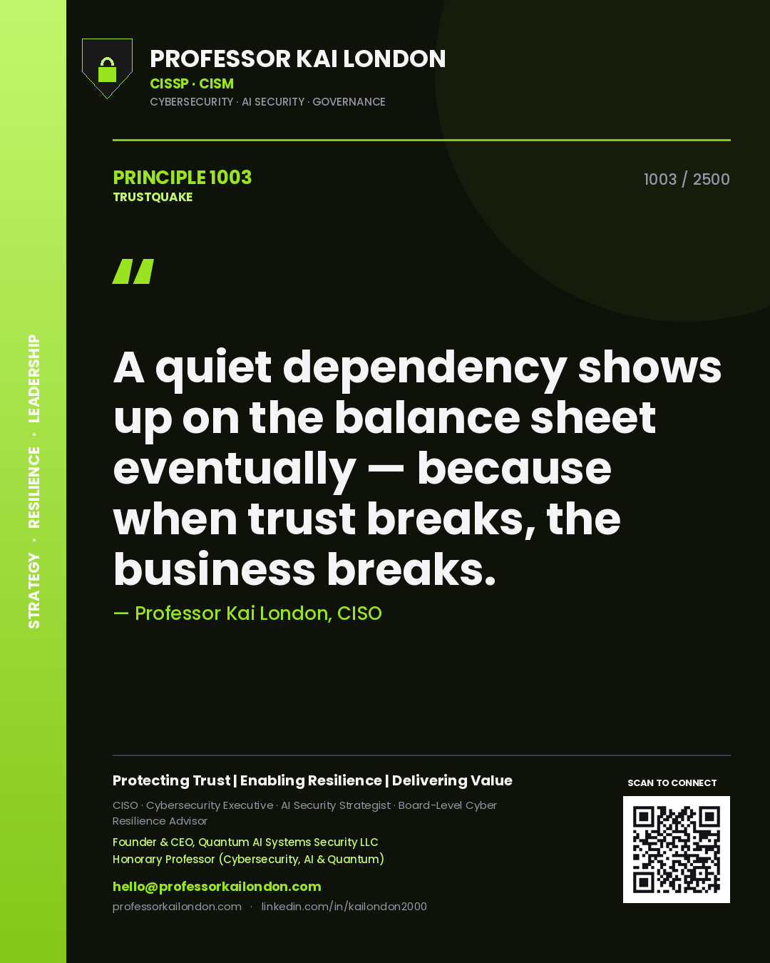 Professor Kai London principle 1003: A quiet dependency shows up on the balance sheet eventually — because when trust breaks, the business breaks.