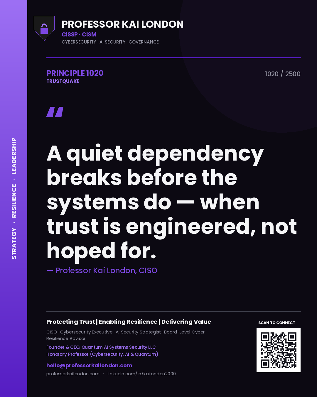 Professor Kai London principle 1020: A quiet dependency breaks before the systems do — when trust is engineered, not hoped for.